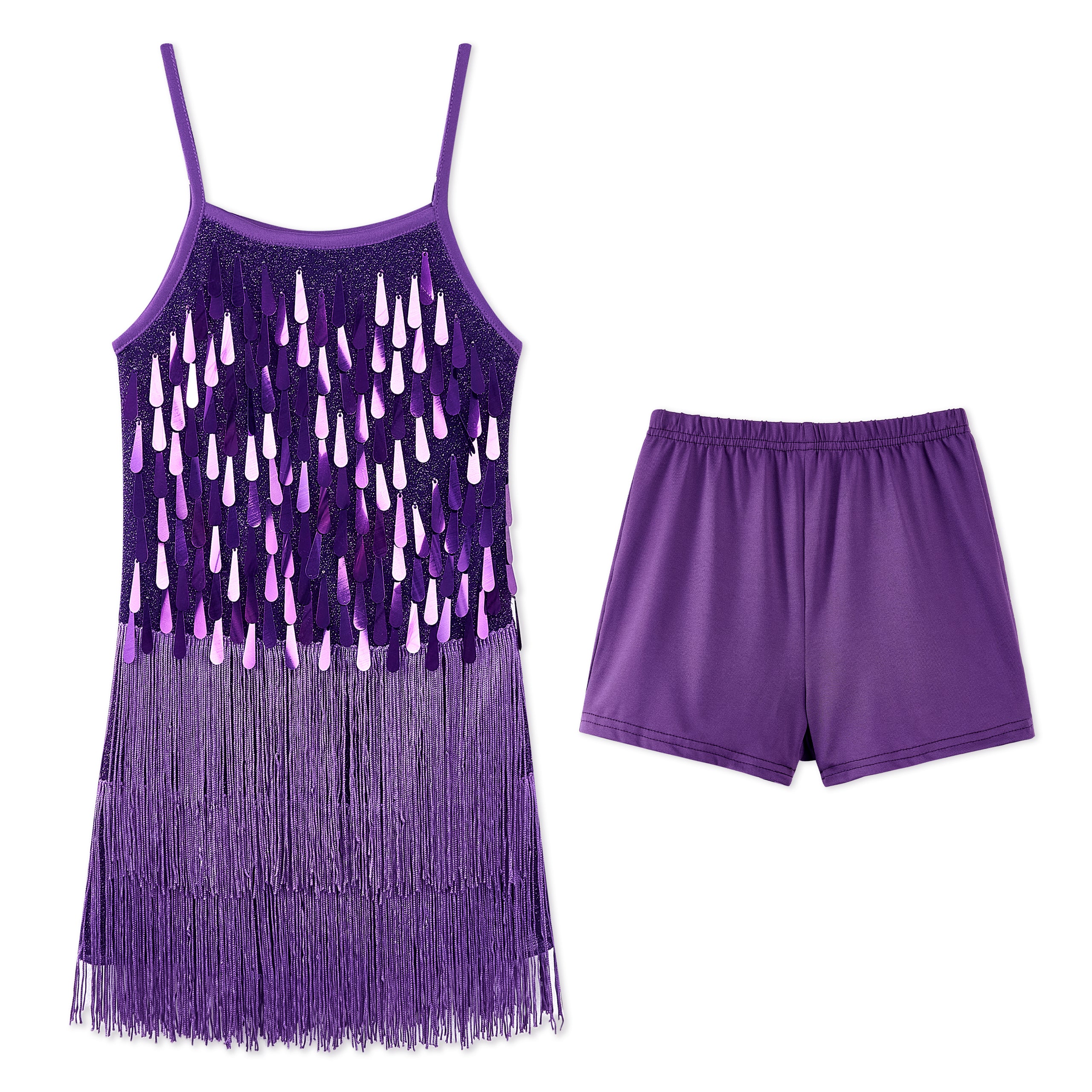 Girls 2Pcs Sequin Fringe Dress