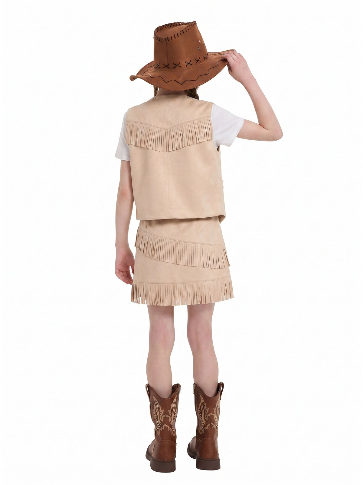 Cowgirl Outfits for Girls, Boho Western Fringe Vest Skirt 2Pcs Set