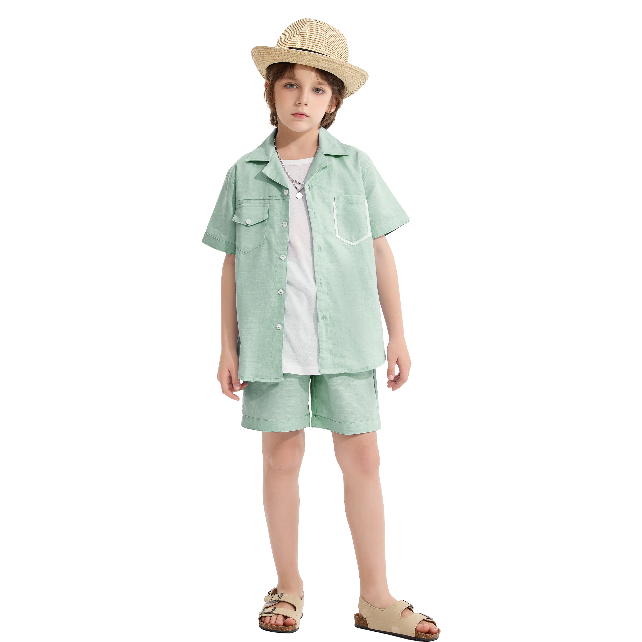 Boys 2 Pieces Linen Set kids Summer Vacation Outfits