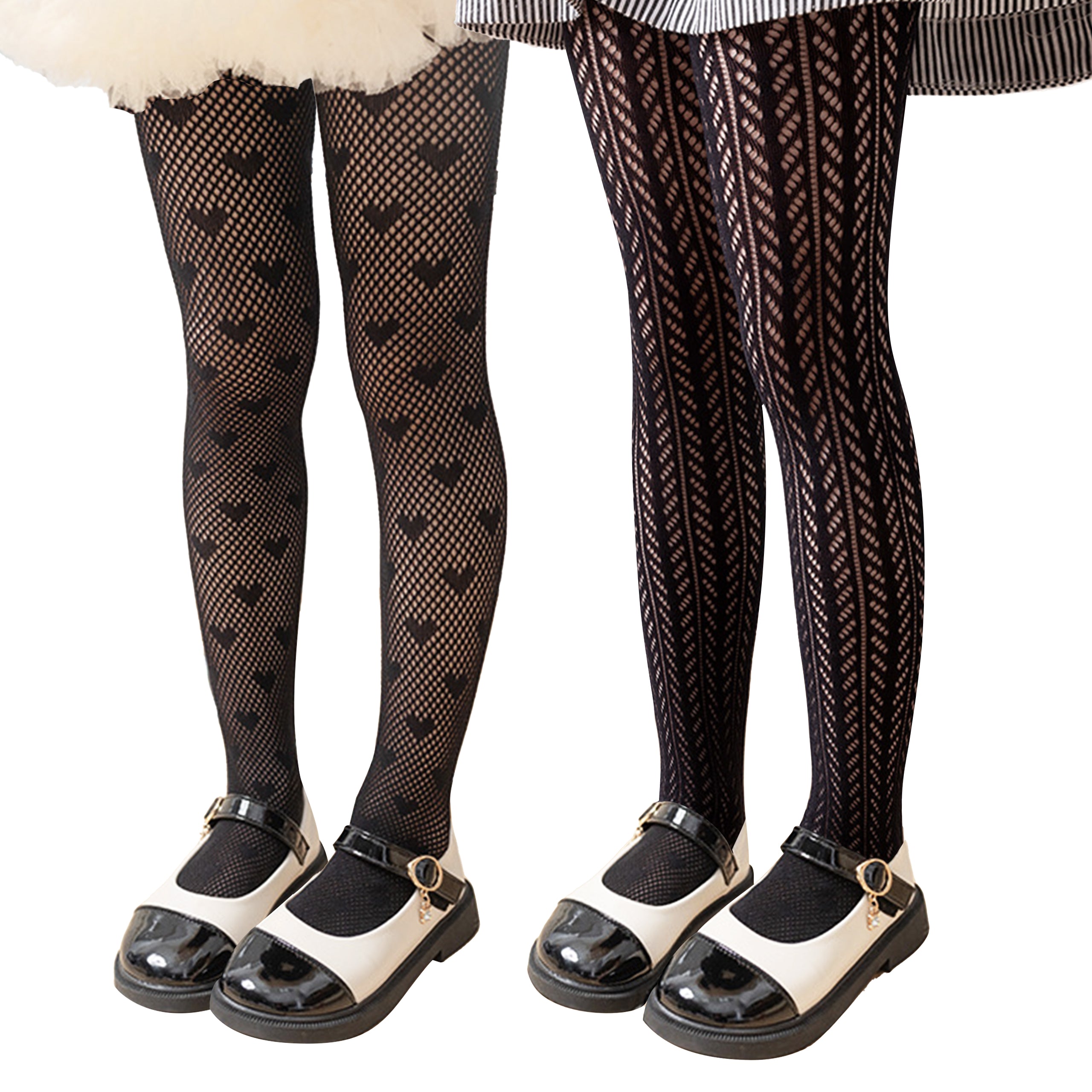 Girls Lace Tights Kids Sheer Patterned Fishnet Stockings 2 Pack Hollow Dance Pantyhose