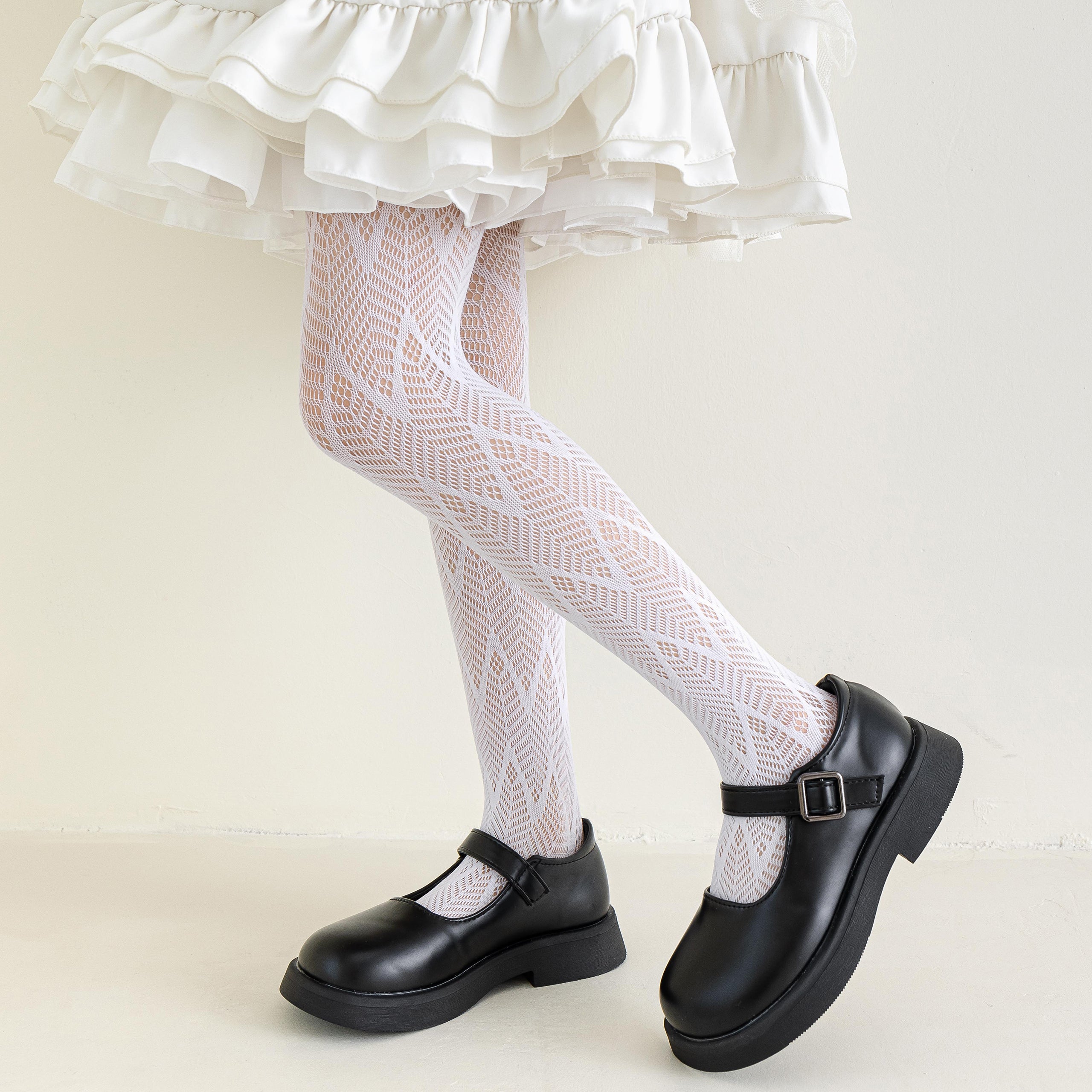 Girls Lace Tights Kids Sheer Patterned Fishnet Stockings 2 Pack Hollow Dance Pantyhose