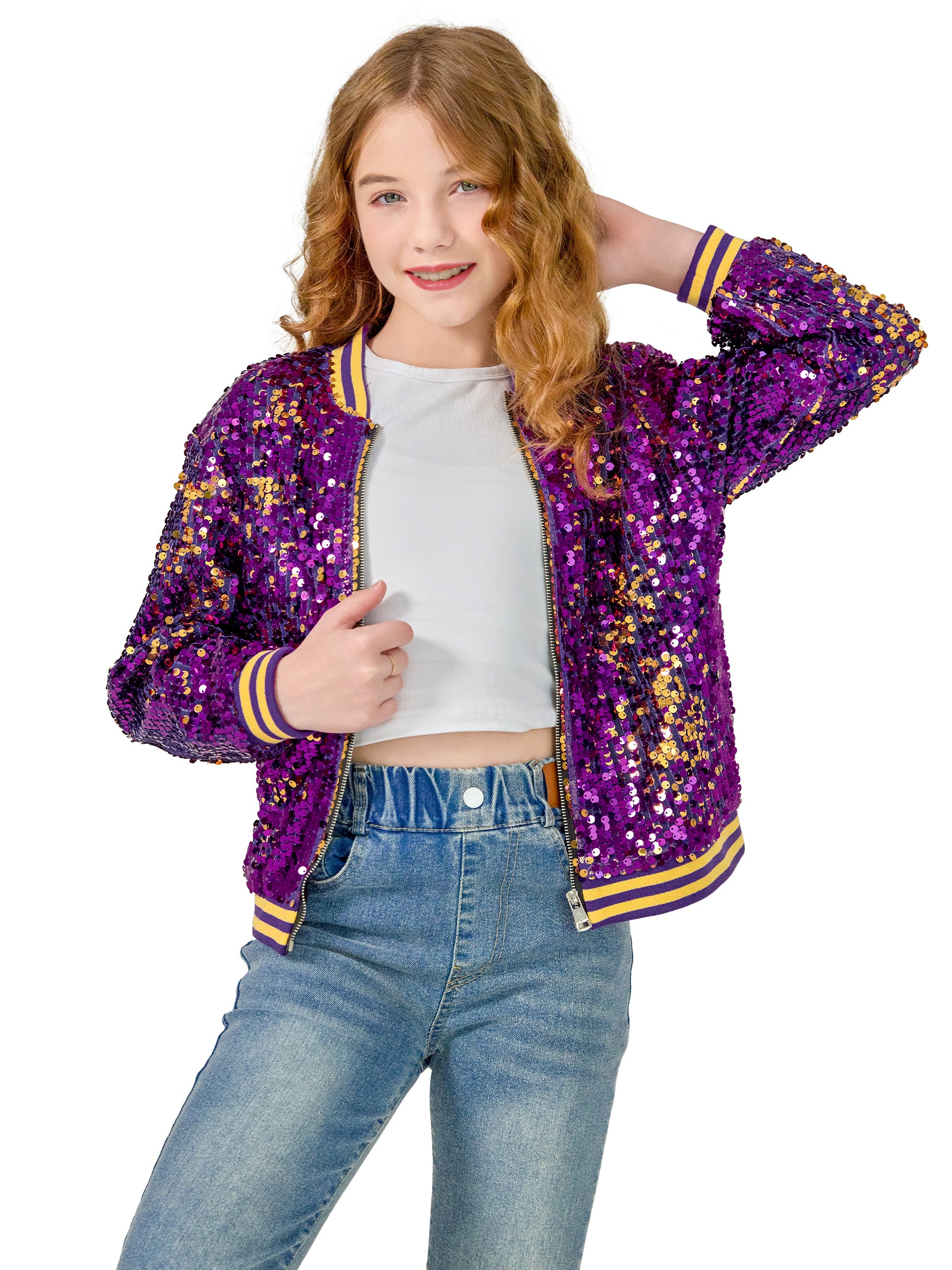 Girls Sequin Jacket Long Sleeve Kids Bomber Coats