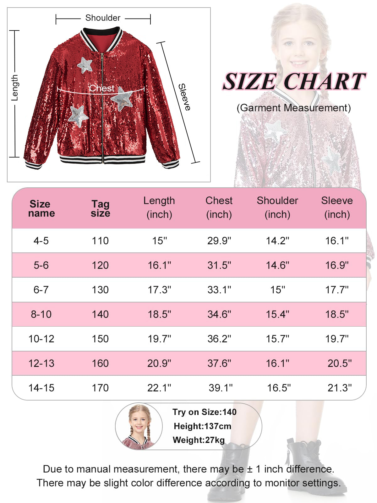 Girls Sequin Jacket Long Sleeve Kids Bomber Coats
