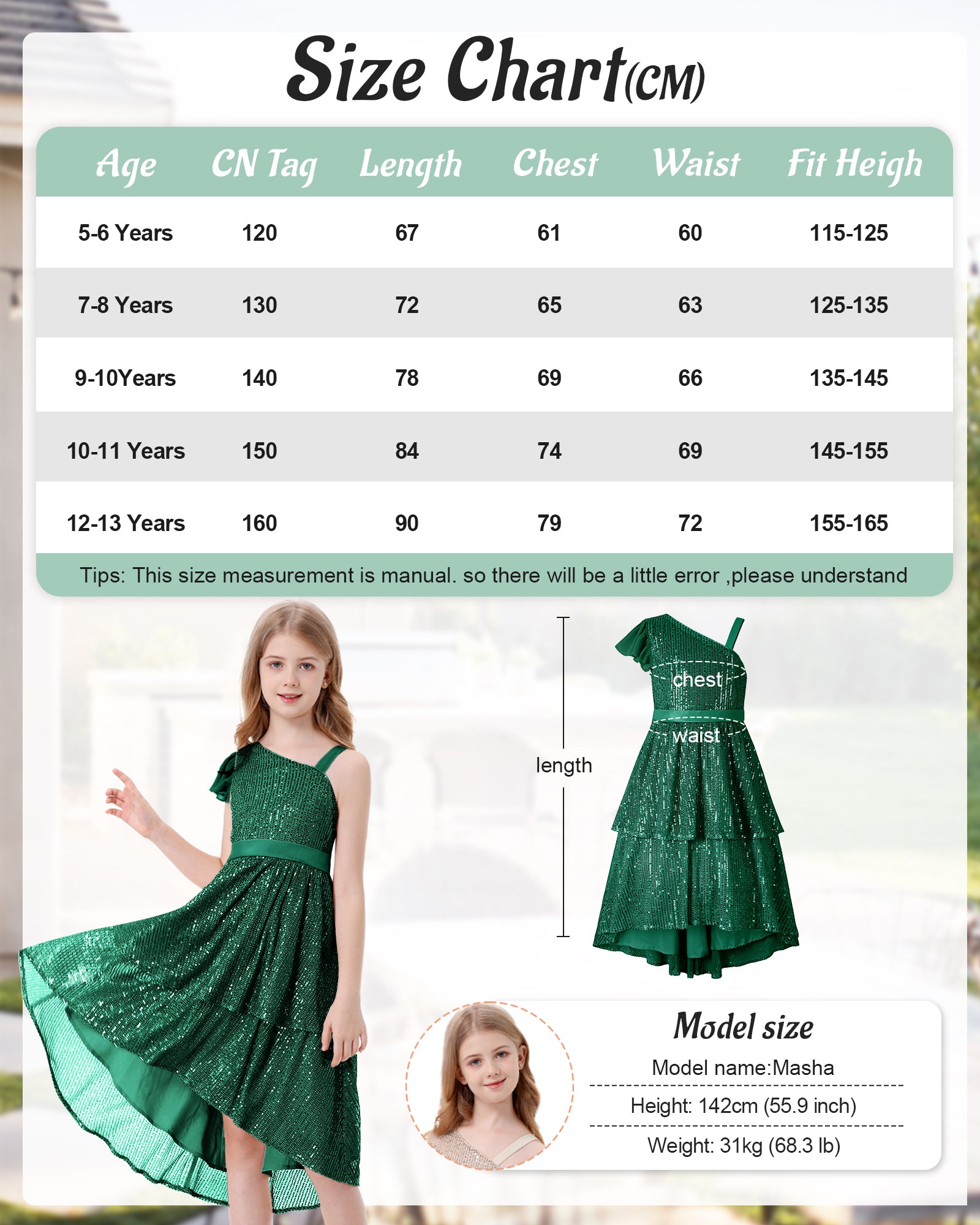 Girls Sequin Dress One Shoulder Layered Sparkle High Low Dresses