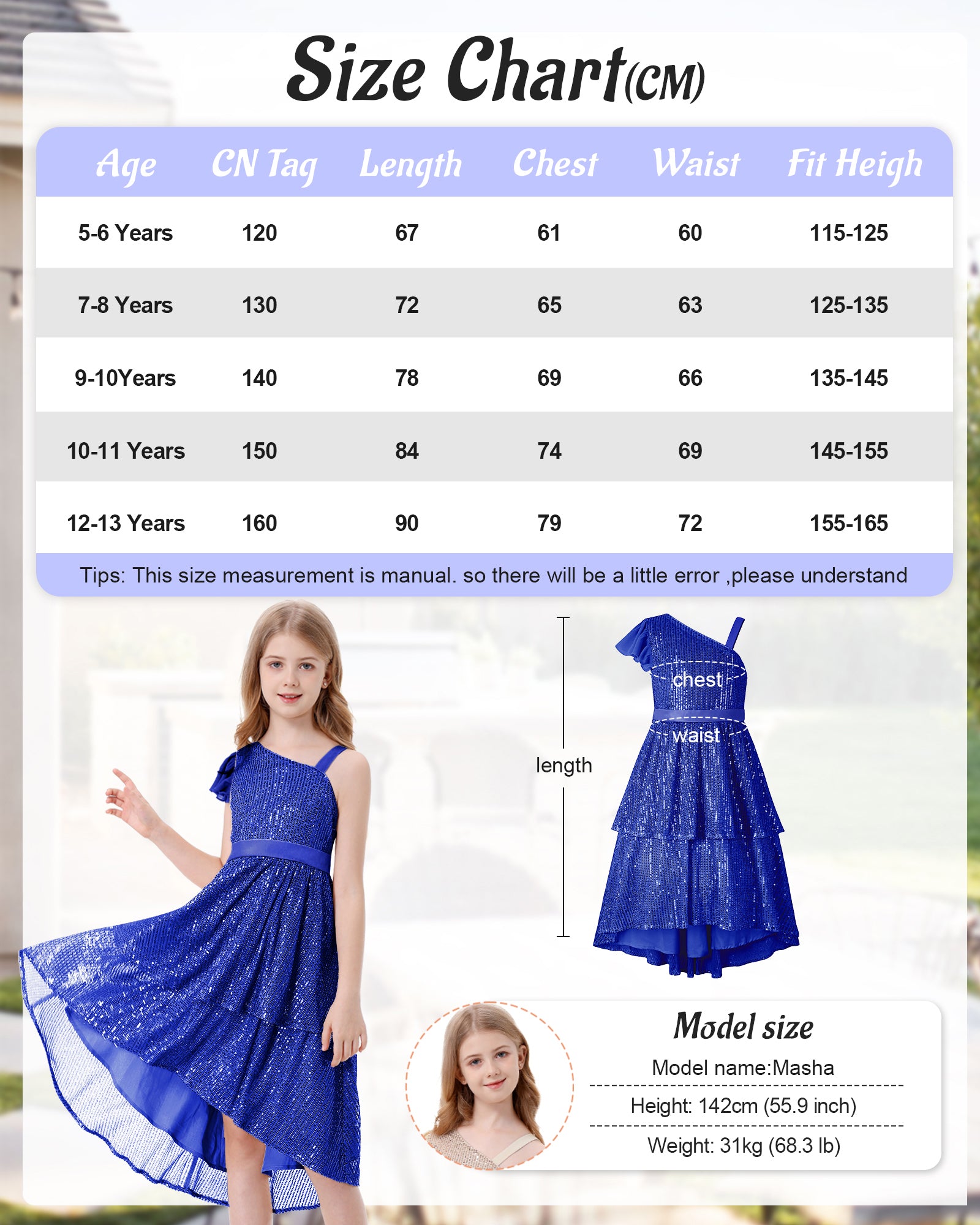 Girls Sequin Dress One Shoulder Layered Sparkle High Low Dresses