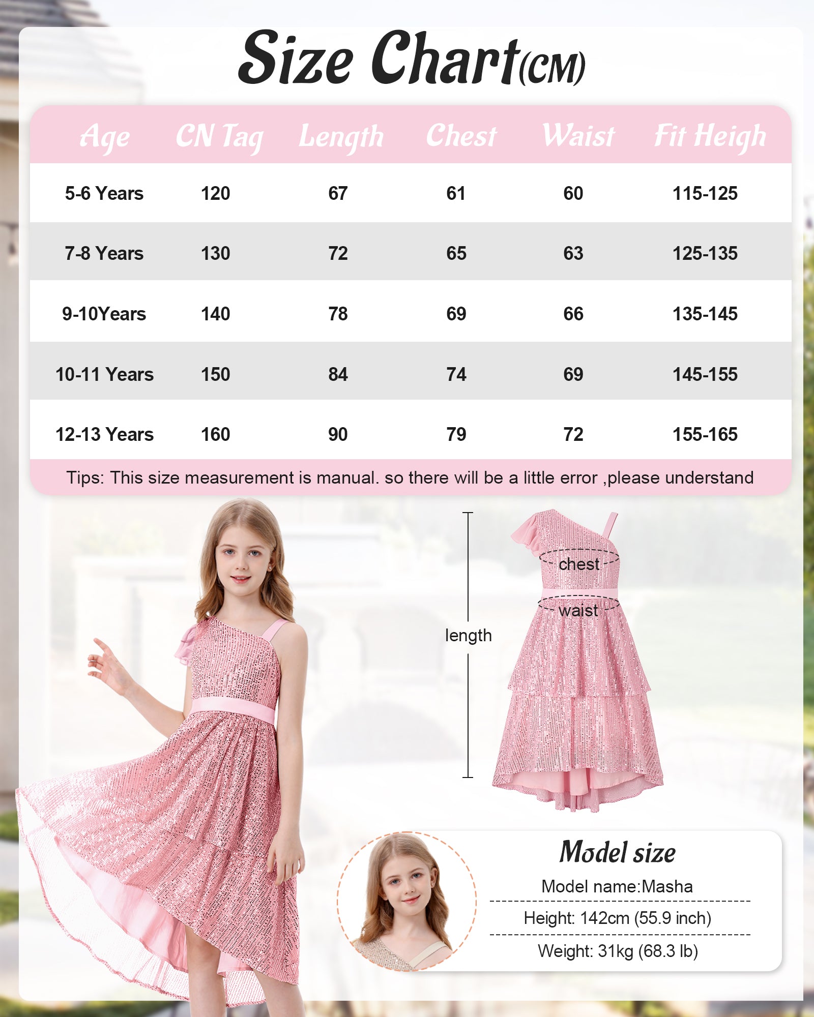 Girls Sequin Dress One Shoulder Layered Sparkle High Low Dresses