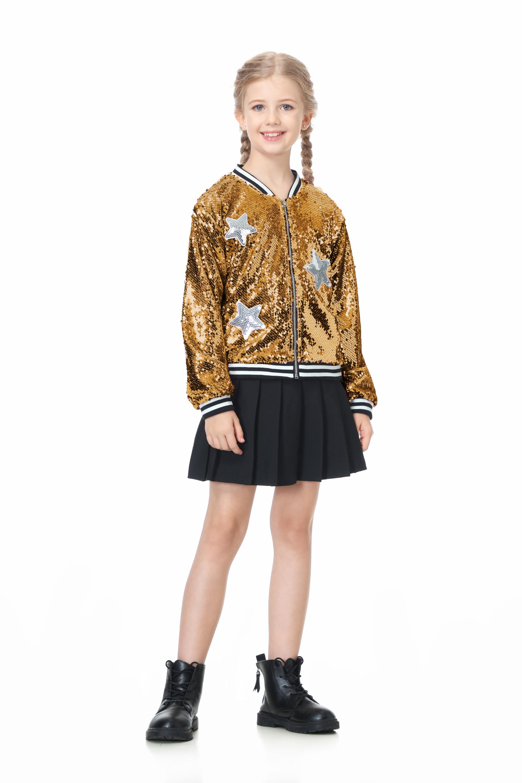 Girls Sequin Jacket Long Sleeve Kids Bomber Coats