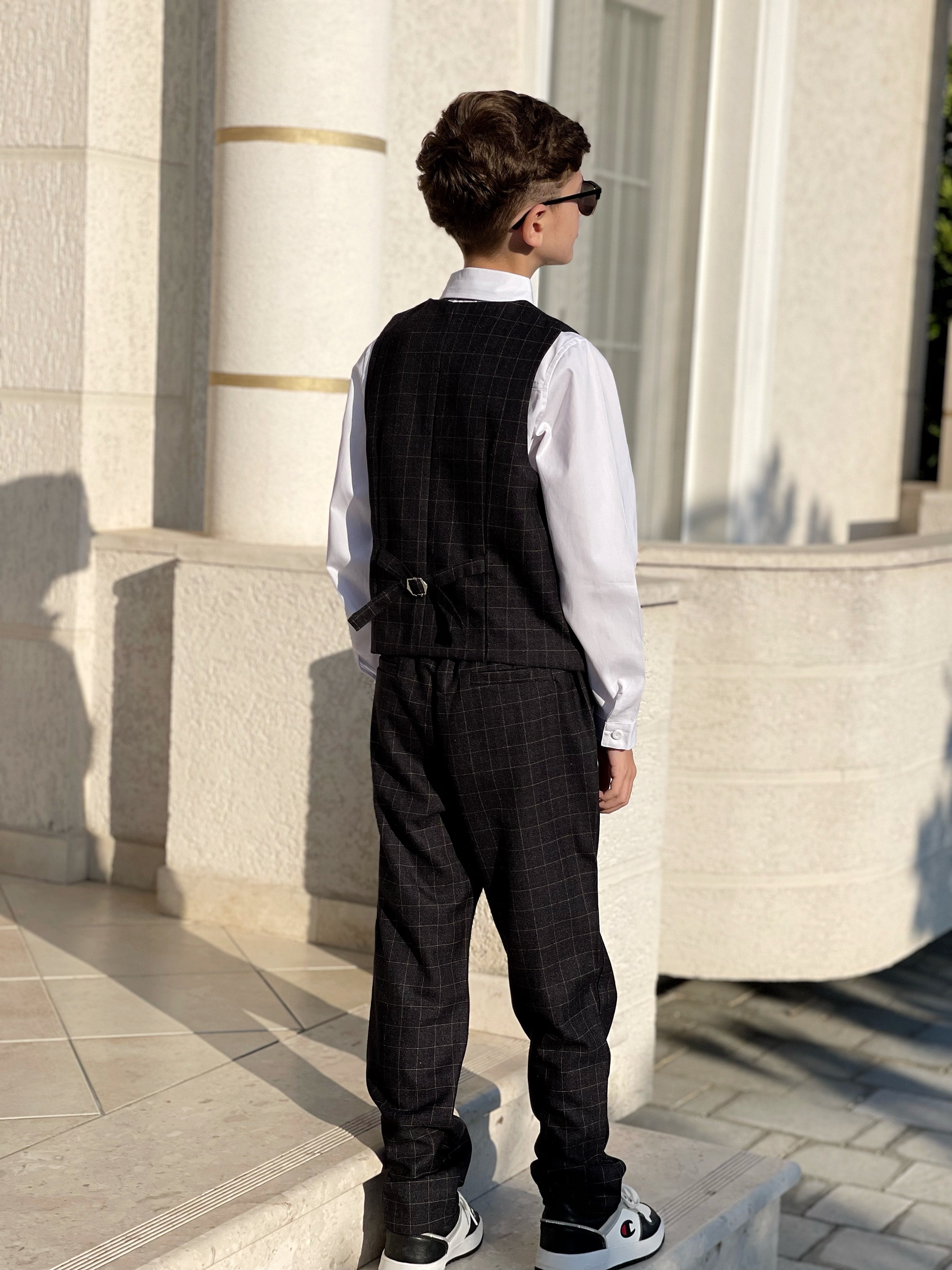 Boys Vest Pants Set Plaid Dress Suit with Shirt