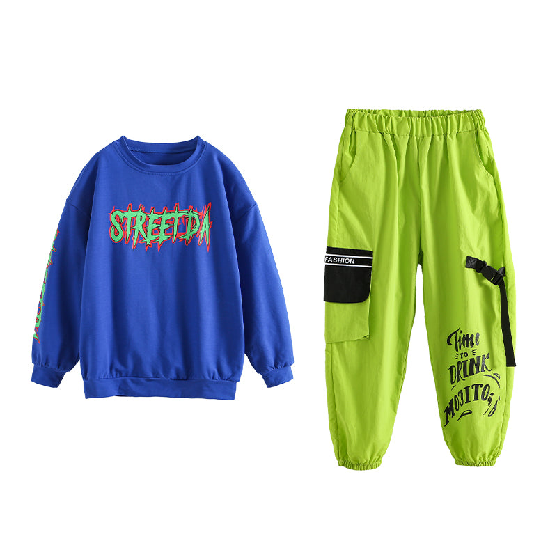 Unisex Jungen Mädchen Schriftzug Denim Jeans Zebrastreifen Tanzoutfit