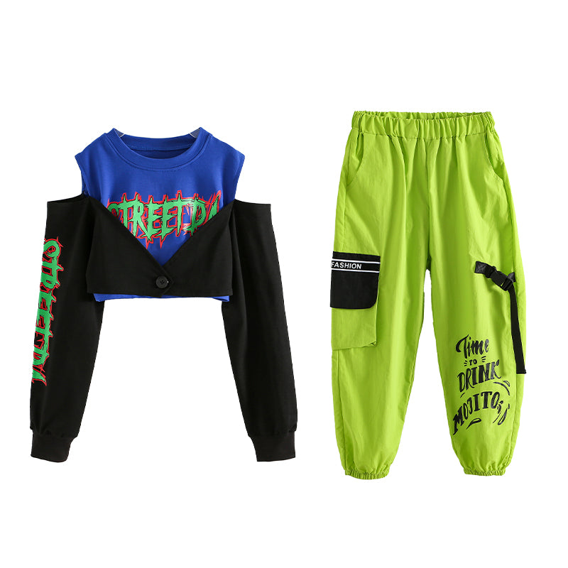 Unisex Jungen Mädchen Schriftzug Denim Jeans Zebrastreifen Tanzoutfit