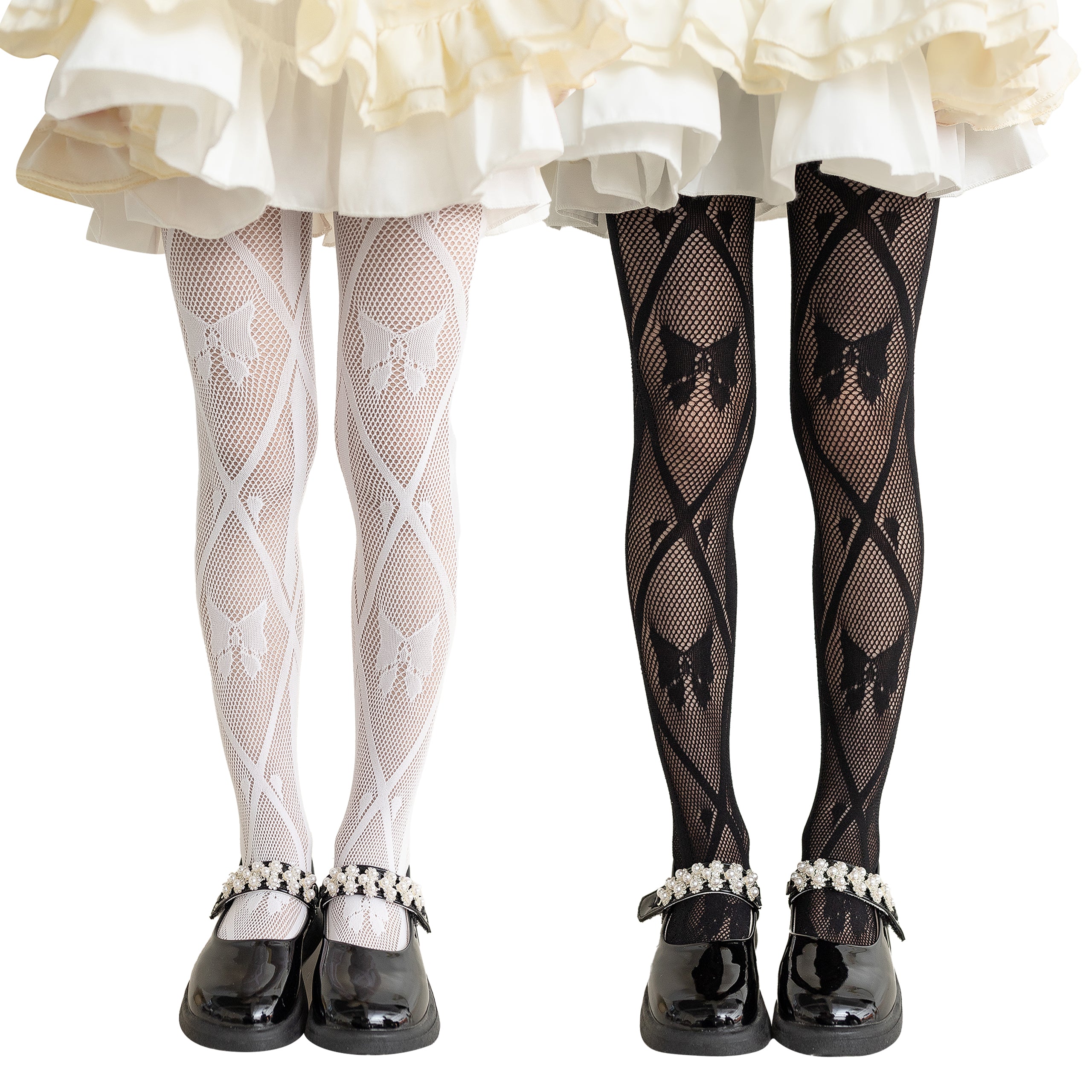 Girls Lace Tights Kids Sheer Patterned Fishnet Stockings 2 Pack Hollow Dance Pantyhose