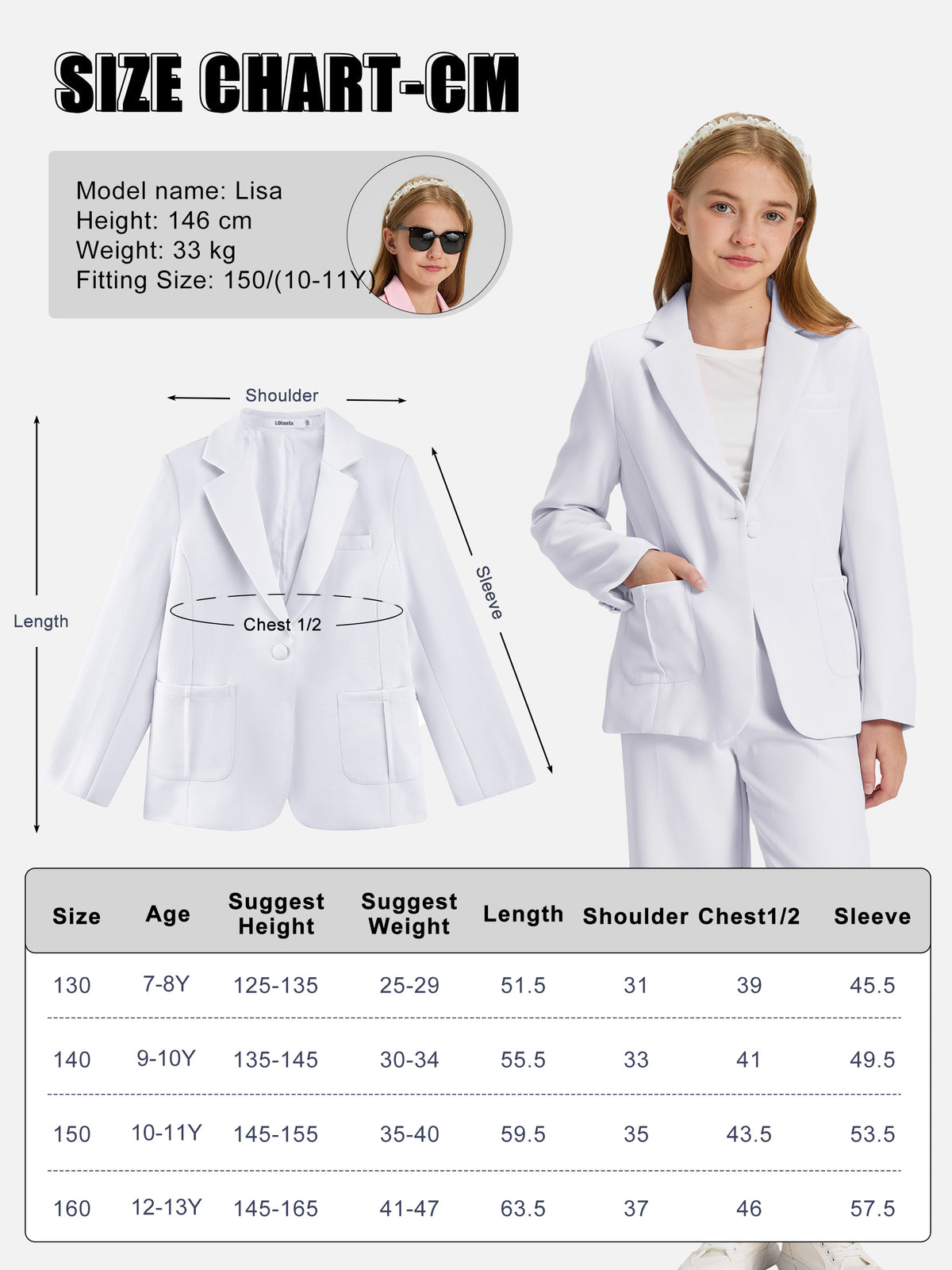 Girls Blazer Kids Lapel Suit Jacket Long Sleeve Coat