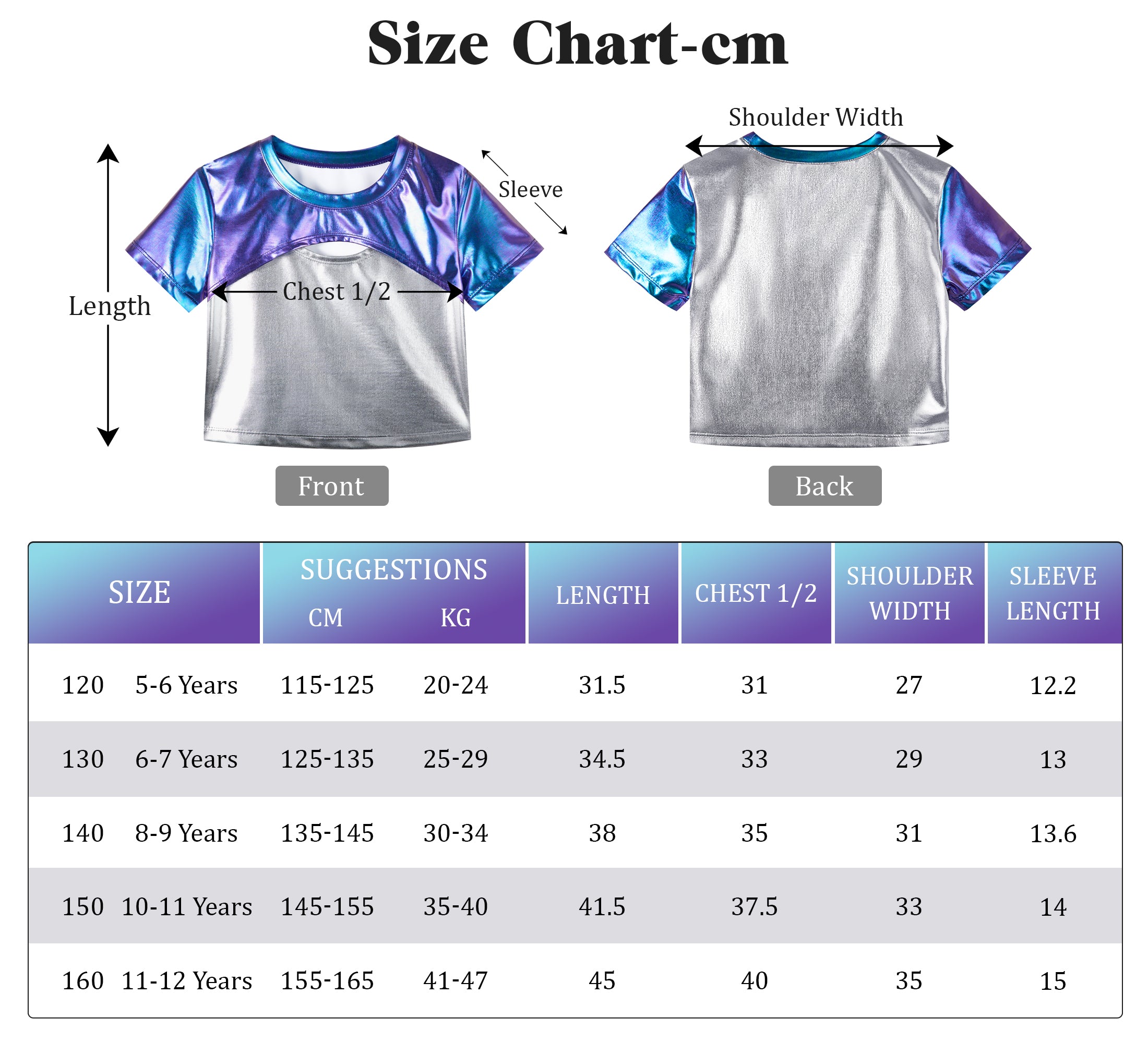 Girls Metallic Shirts with Arm Sleeves Slim Fit Stretchy Shiny Hip Hop Dance Top