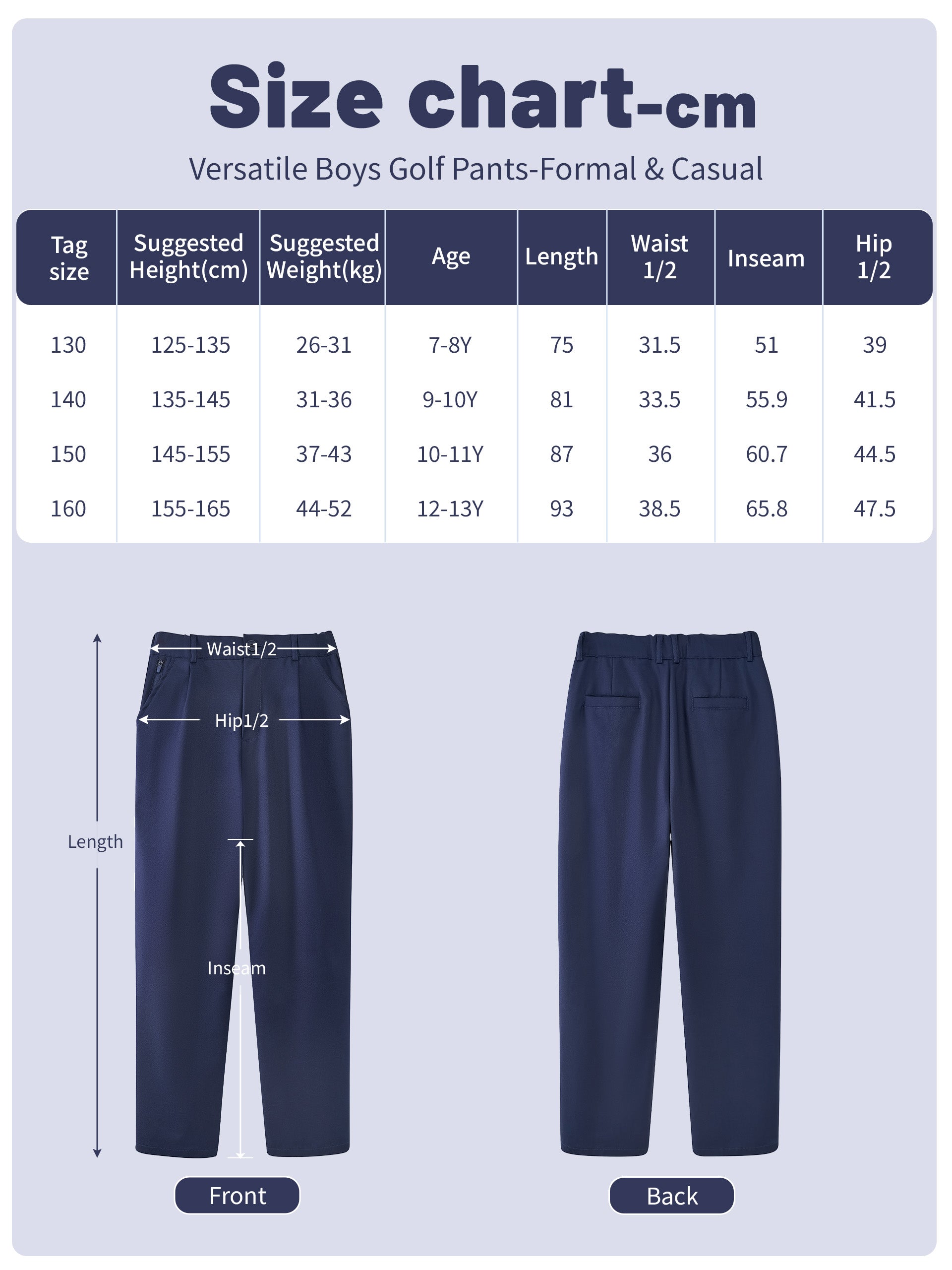 Boys Golf Dress Pants, Athletic Stretch Quick Dry Uniform Chino