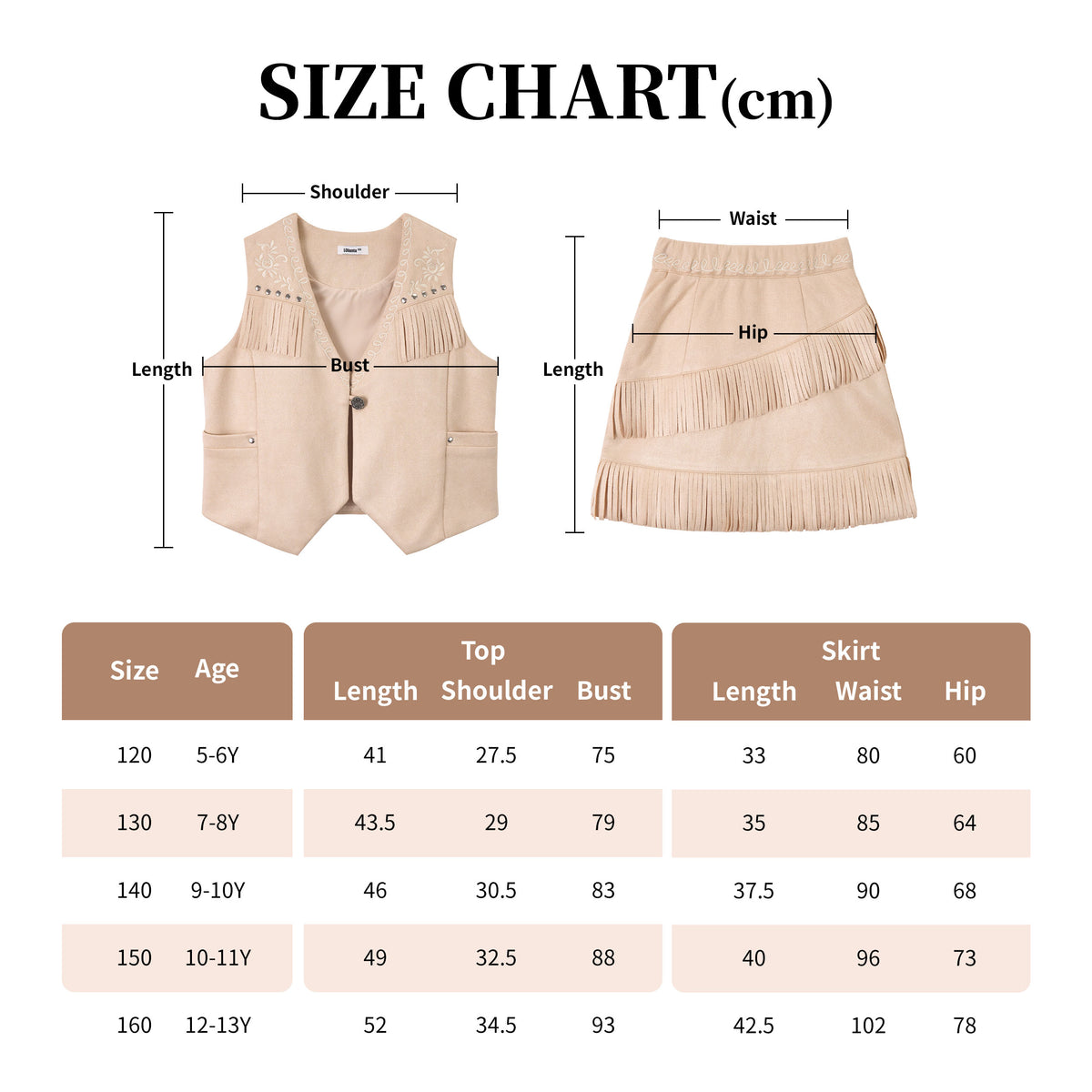 Cowgirl Outfits for Girls, Boho Western Fringe Vest Skirt 2Pcs Set