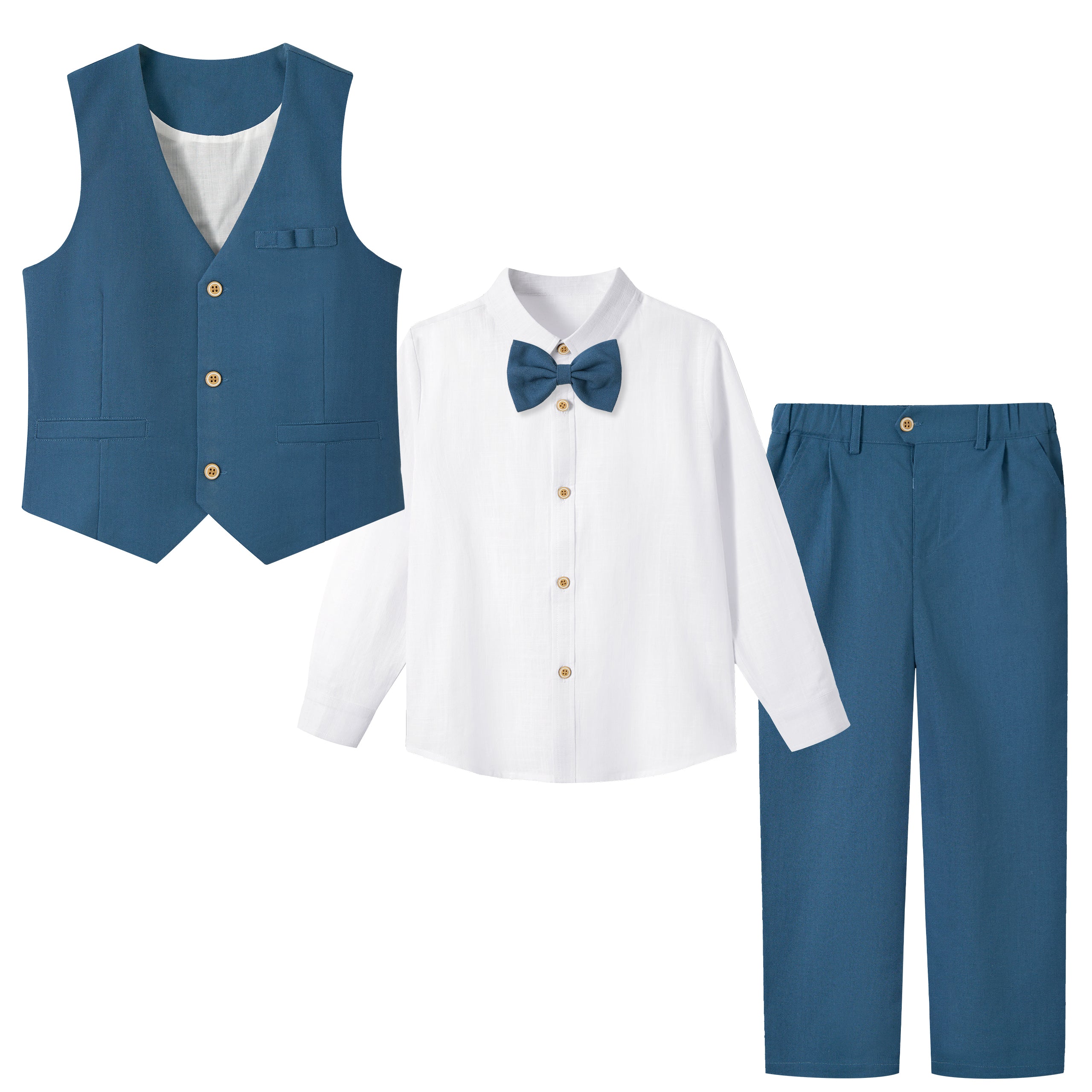 Boys Linen Suit Dress Clothes Kids Graduation Wedding Outfit