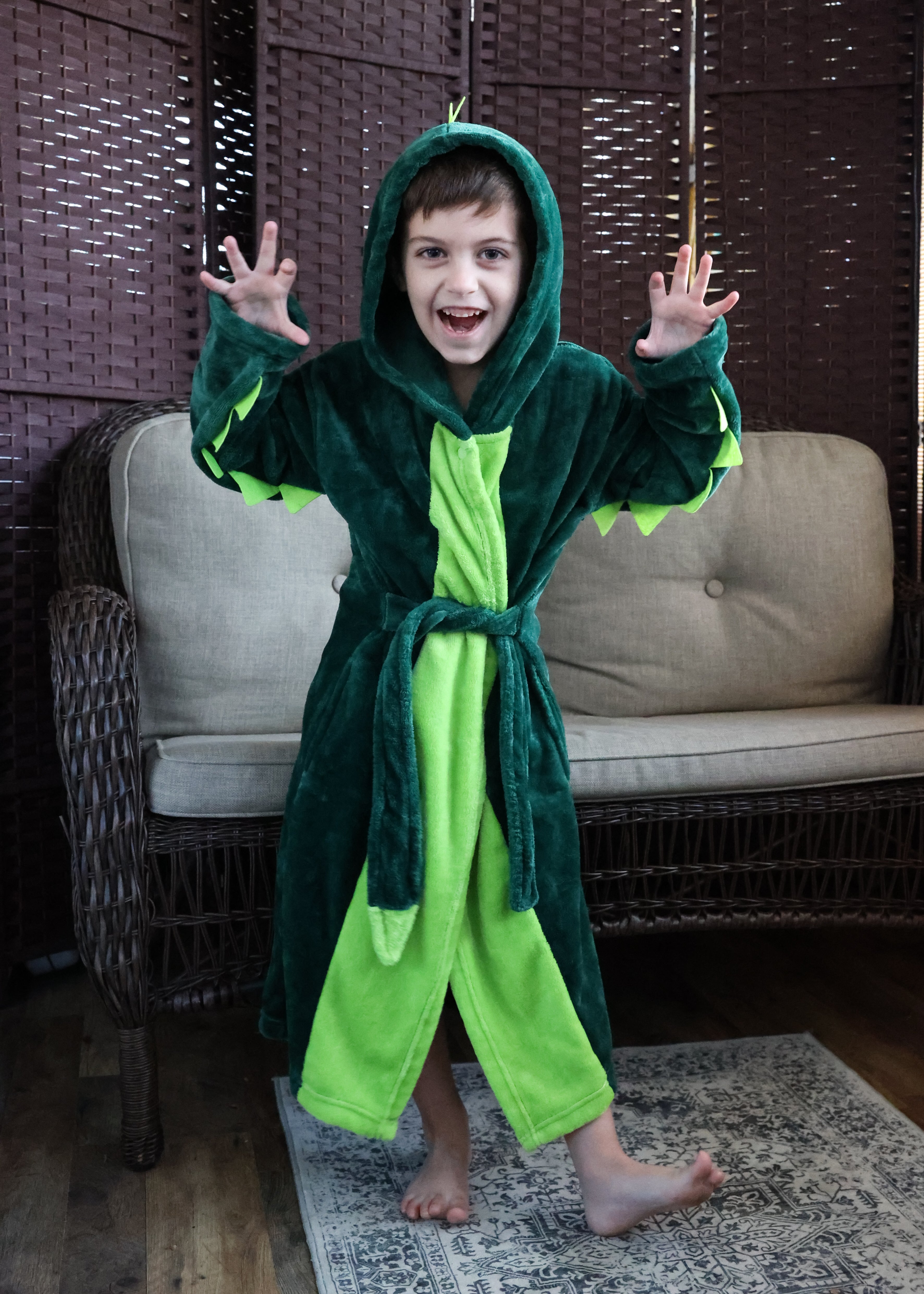 Kid's Boy's Animal Bathrobe Dinosaur Hooded Flannel Robe