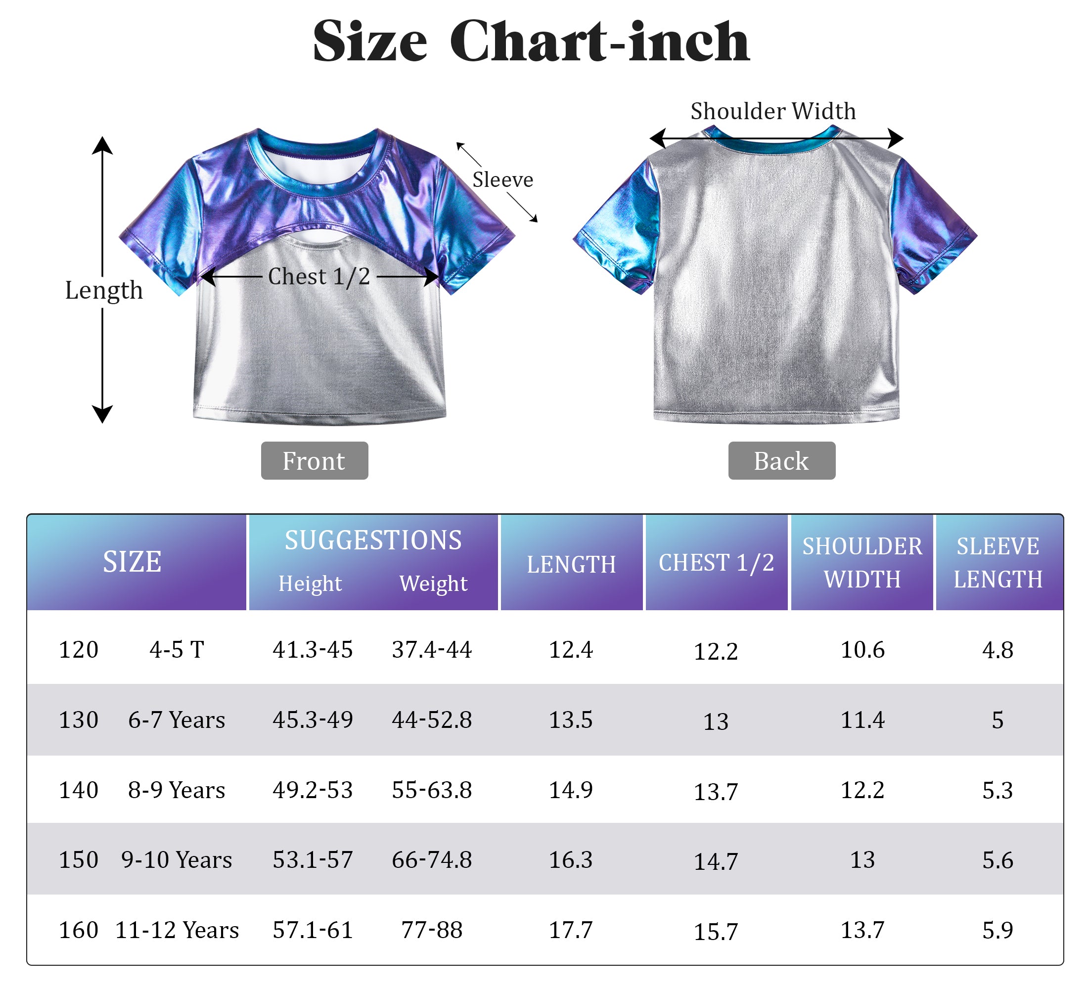 Girls Metallic Shirts with Arm Sleeves Slim Fit Stretchy Shiny Hip Hop Dance Top
