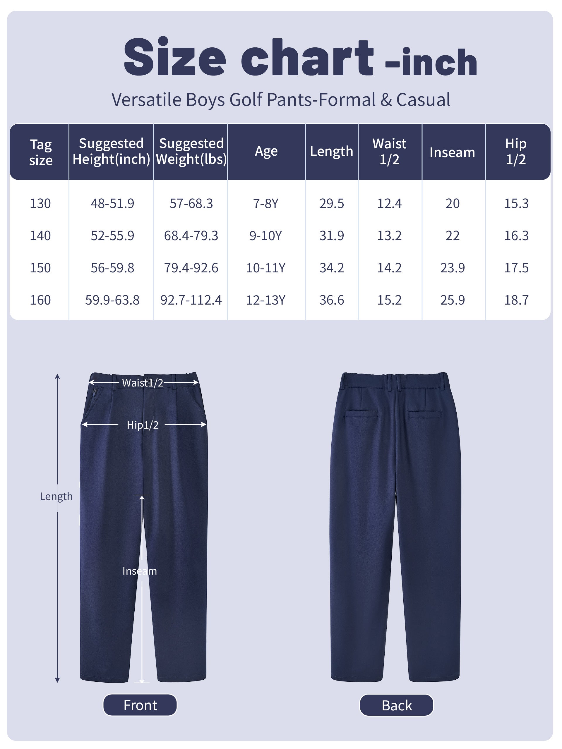 Boys Golf Dress Pants, Athletic Stretch Quick Dry Uniform Chino