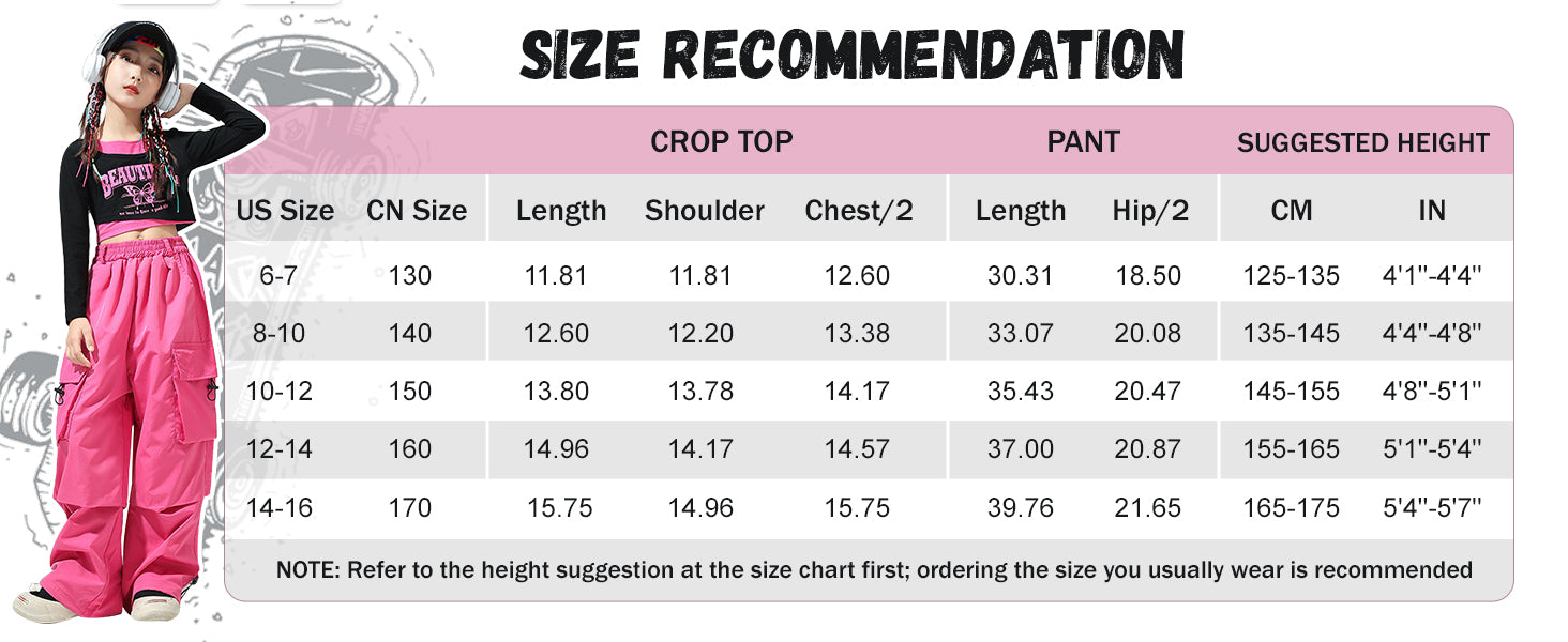 Girls 2 Piece Hip Hop Dance Outfits Long Sleeve Crop Top Cargo Pants Set