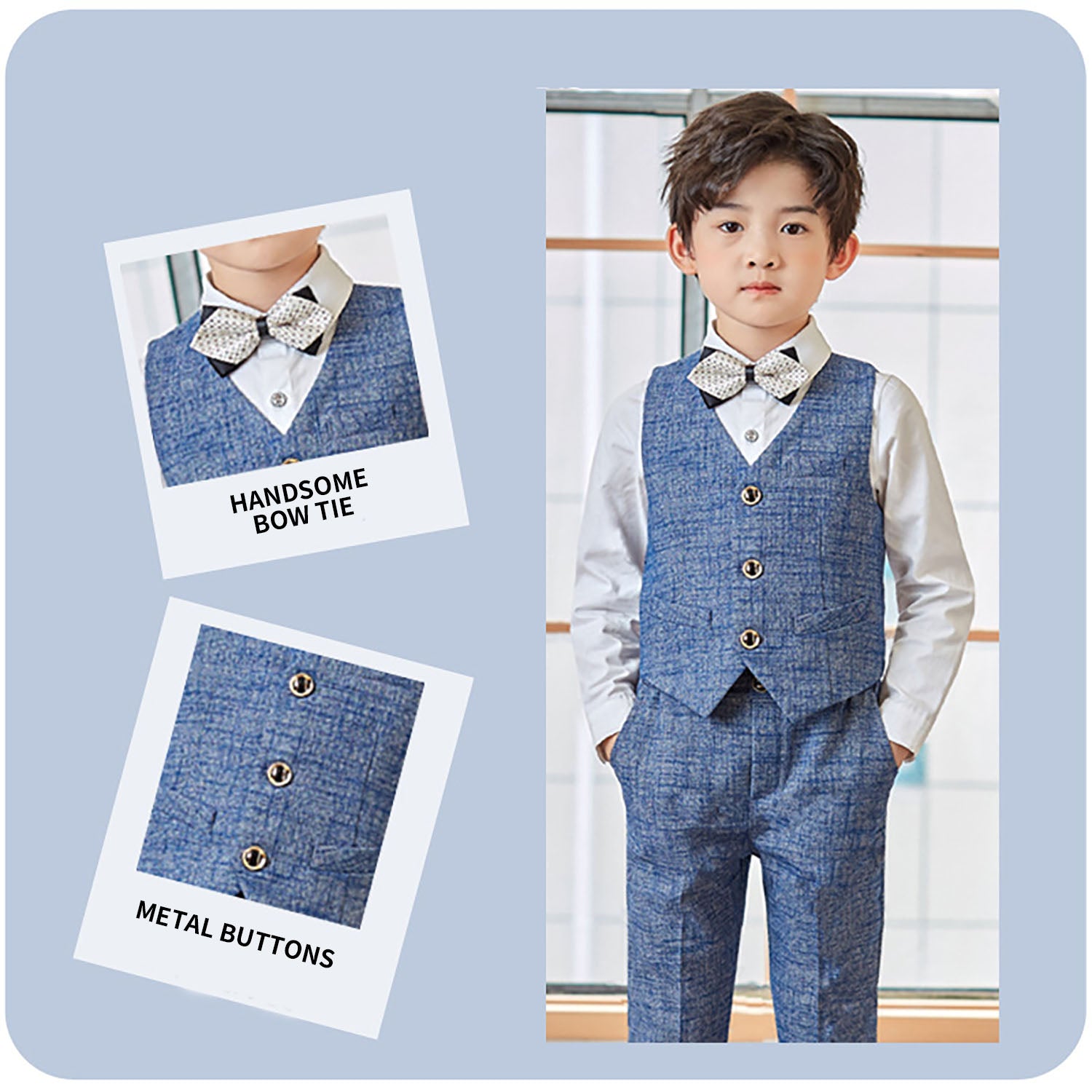 Boys Vest Pant Bow Tie Set Formal Suit