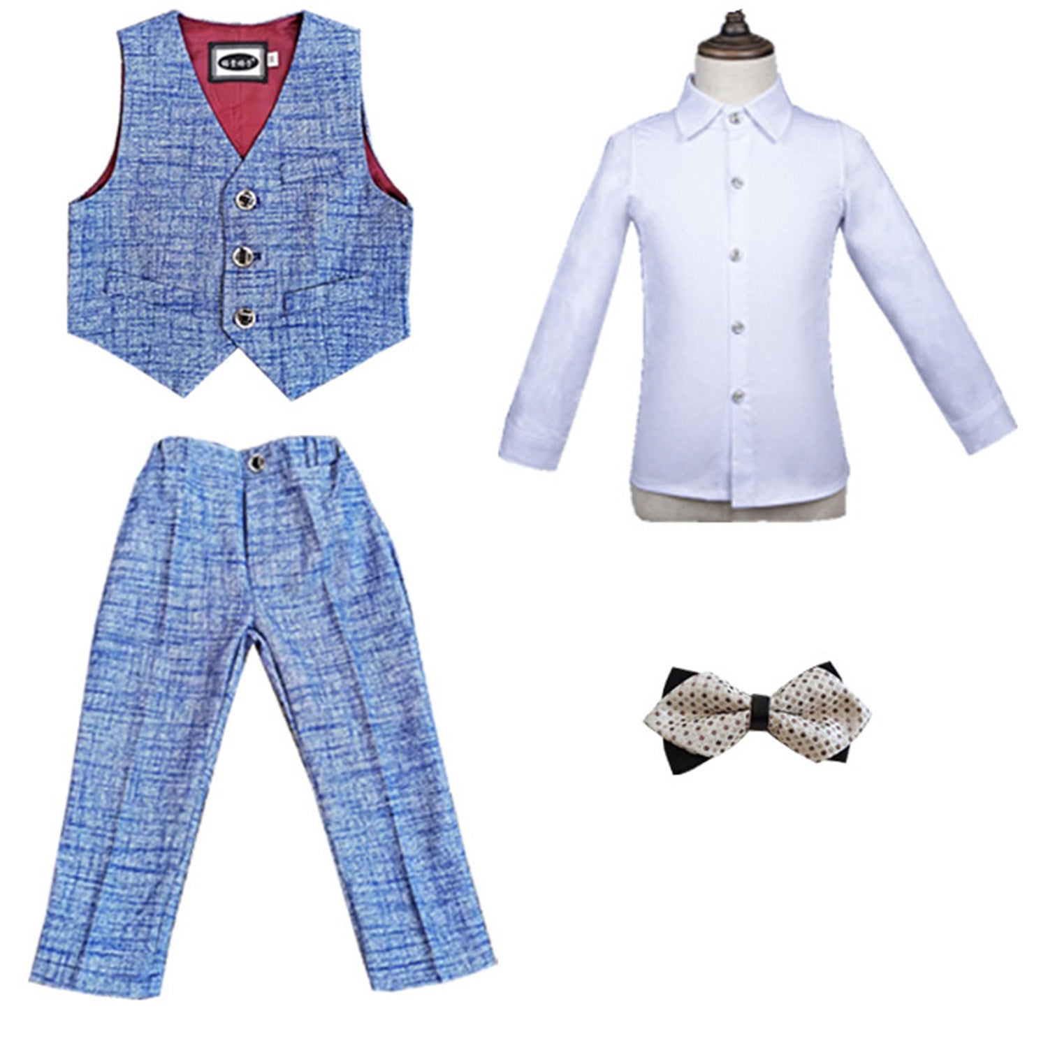 Boys Vest Pant Bow Tie Set Formal Suit