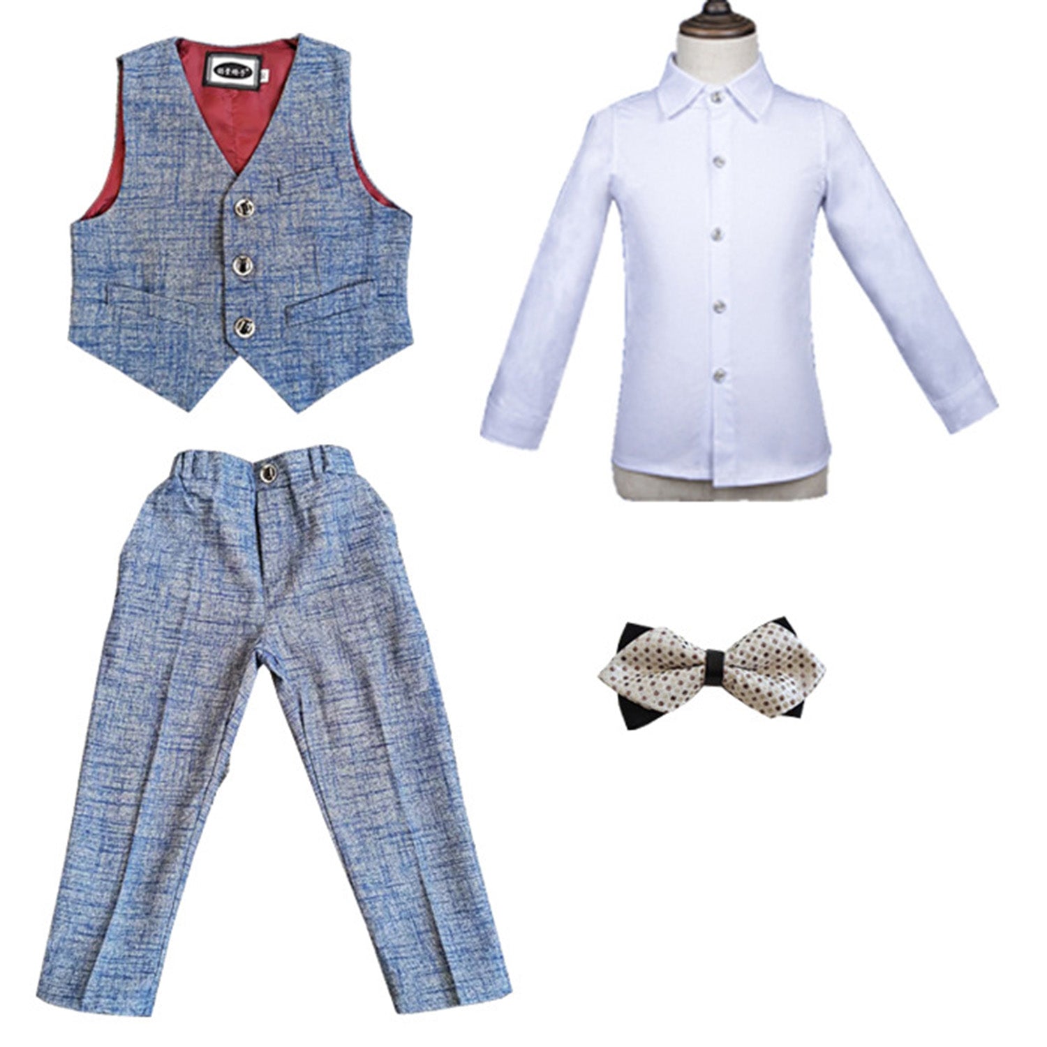 Boys Vest Pant Bow Tie Set Formal Suit