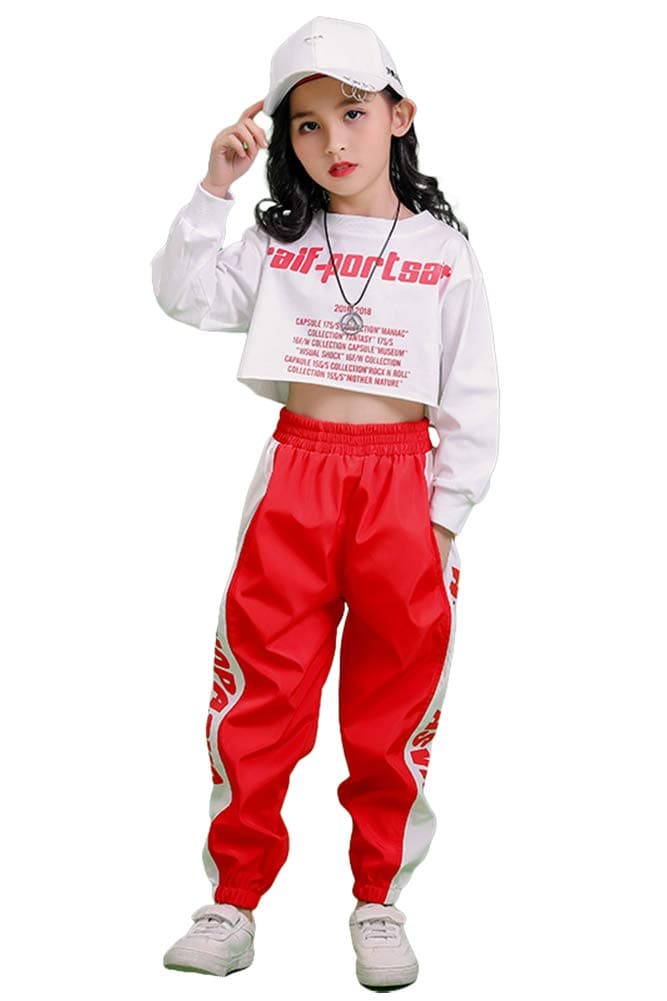 LOlanta Kids White Long Sleeve Crop Tops Clothes Children Green Pink Hip  Hop Street Dance Pants Girls Jazz Dance Costume Competition Casual Wear  4-16 Years