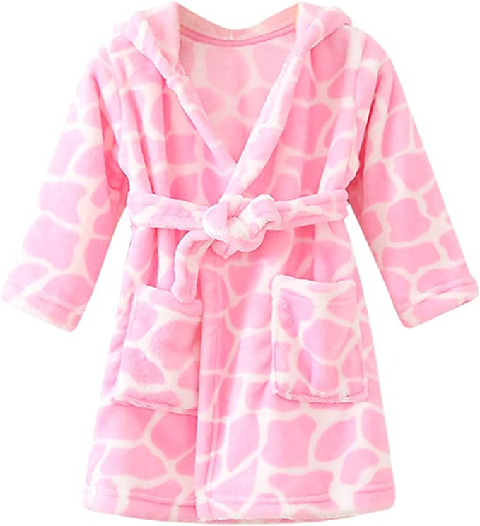 Boy's Girl's Unisex Hooded Soft Sleep Flannel Bathrobe