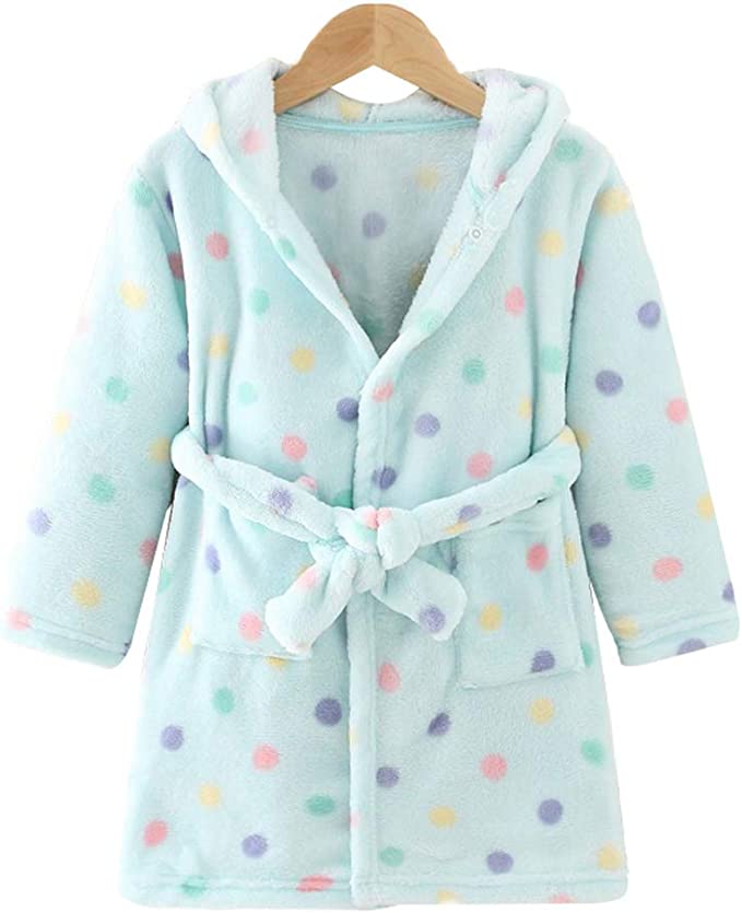 Boy's Girl's Unisex Hooded Soft Sleep Flannel Bathrobe