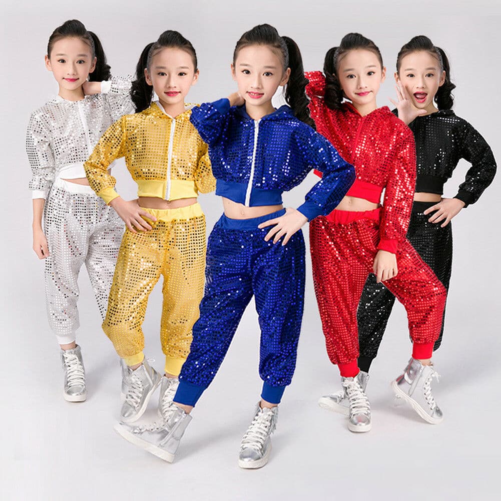 LOLANTA Ensemble de 4 vêtements de danse à paillettes pour filles - Style  hip-hop jazz - Tenue de danse moderne, Pink, 4-5 : : Mode