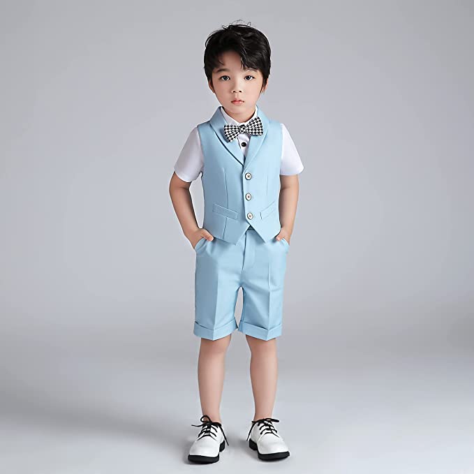 4Pcs Business Party Performance Plaid Formelle Anzüge für Jungen