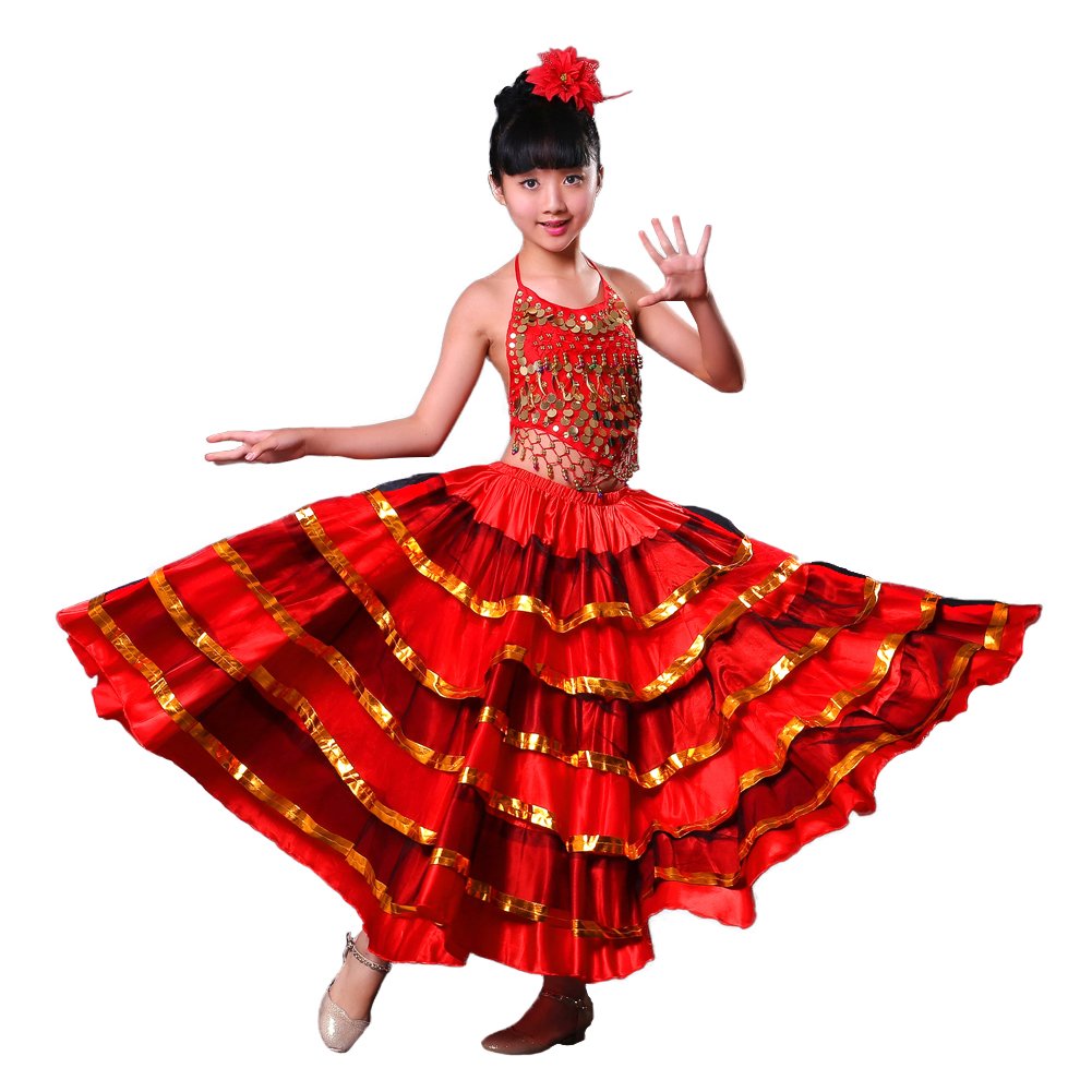 LOlanta Girls Spanish Flamenco Skirt Gypsy Belly Dancer Performance