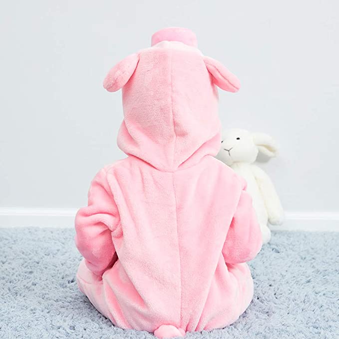Unisex Baby's Hooded Cartoon Animal Toddler Piggy Owl Flannel Onesie Pajamas