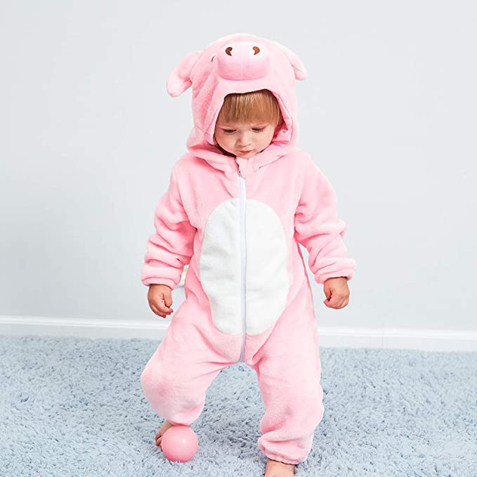 Unisex Baby's Hooded Cartoon Animal Toddler Piggy Owl Flannel Onesie Pajamas