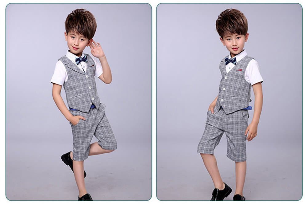 4Pcs Business Party Performance Plaid Formelle Anzüge für Jungen