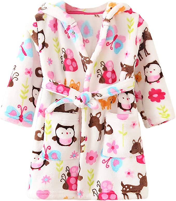 Boy's Girl's Unisex Hooded Soft Sleep Flannel Bathrobe