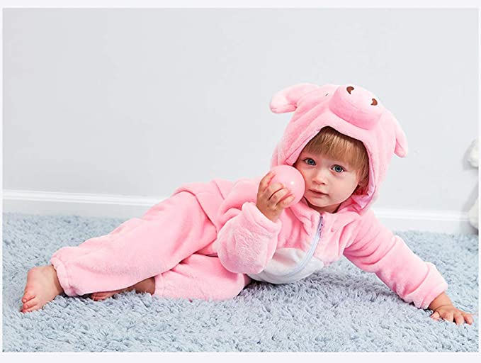 Unisex Baby's Hooded Cartoon Animal Toddler Piggy Owl Flannel Onesie Pajamas