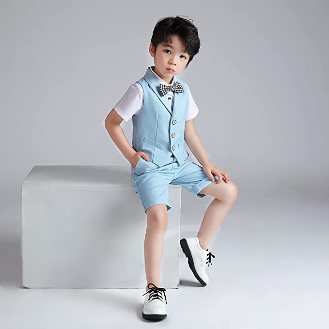 4Pcs Business Party Performance Plaid Formelle Anzüge für Jungen