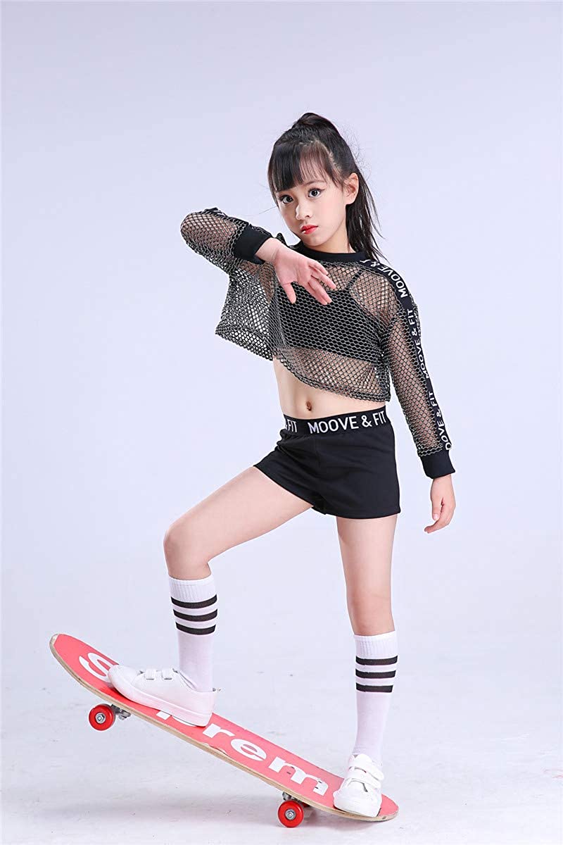 Mädchen Mesh Rote Crop Top Shorts Weiches Tanzoutfit