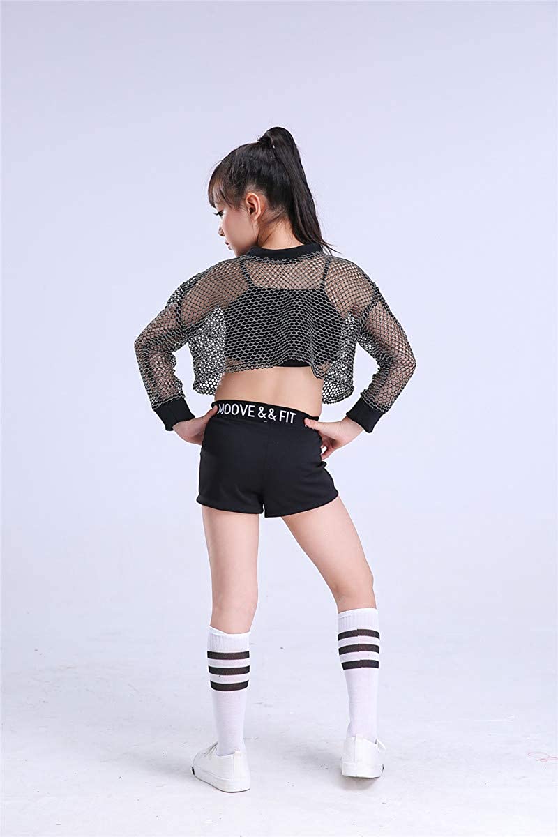 Mädchen Mesh Rote Crop Top Shorts Weiches Tanzoutfit