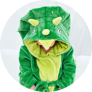 Unisex Boys' Girls' Hooded Flannel Bathrobes Kids Sleepwear Dinosaur pajamas