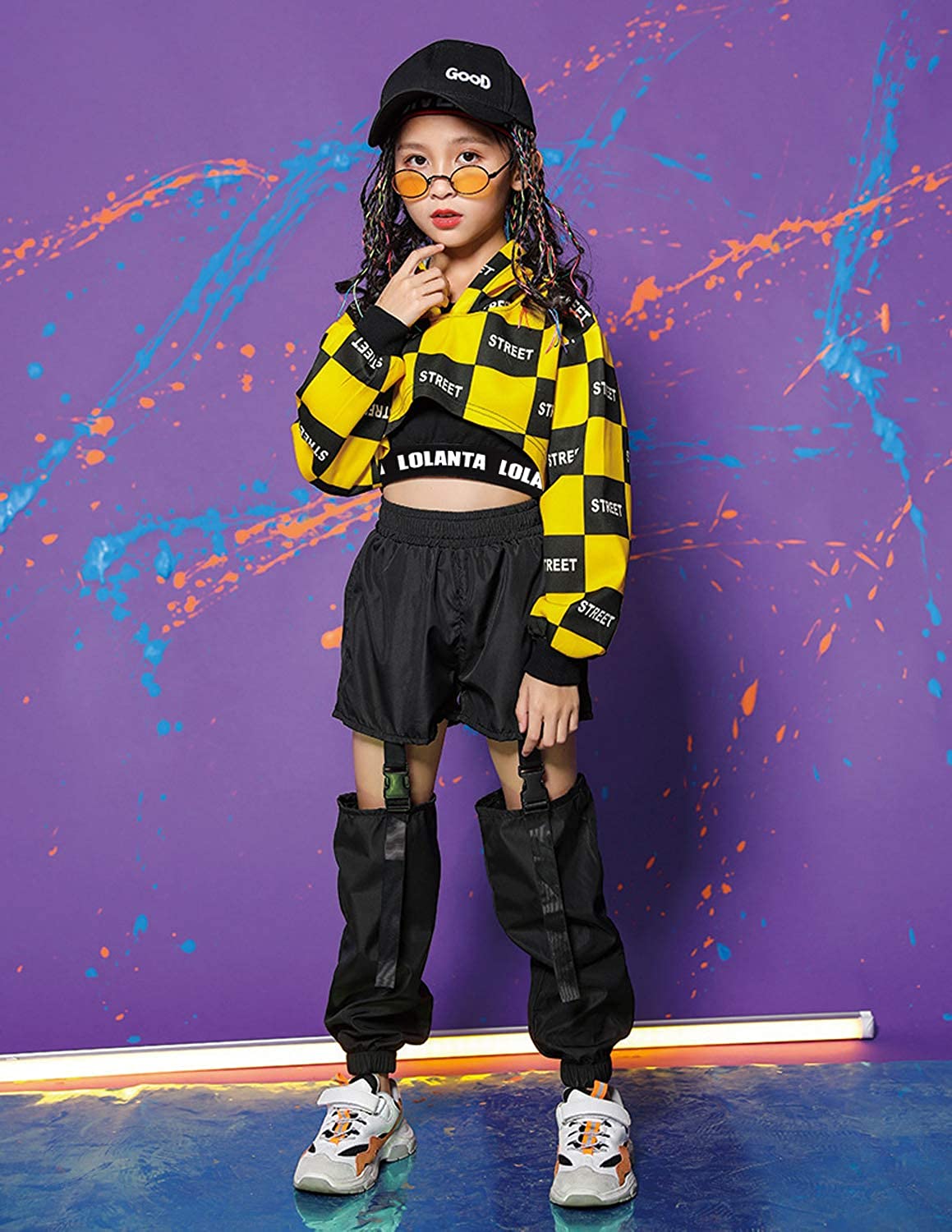 Hip Hop kariertes Hoodie-Sweatshirt für Mädchen, Jogger, Hose, Outfits