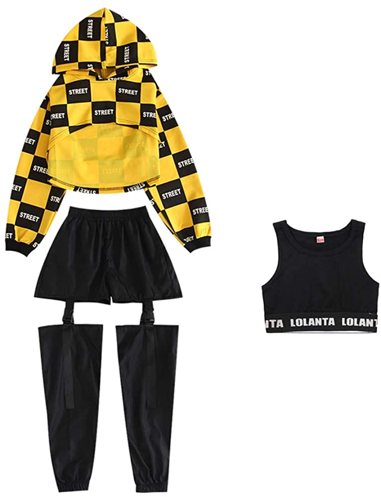 Hip Hop kariertes Hoodie-Sweatshirt für Mädchen, Jogger, Hose, Outfits