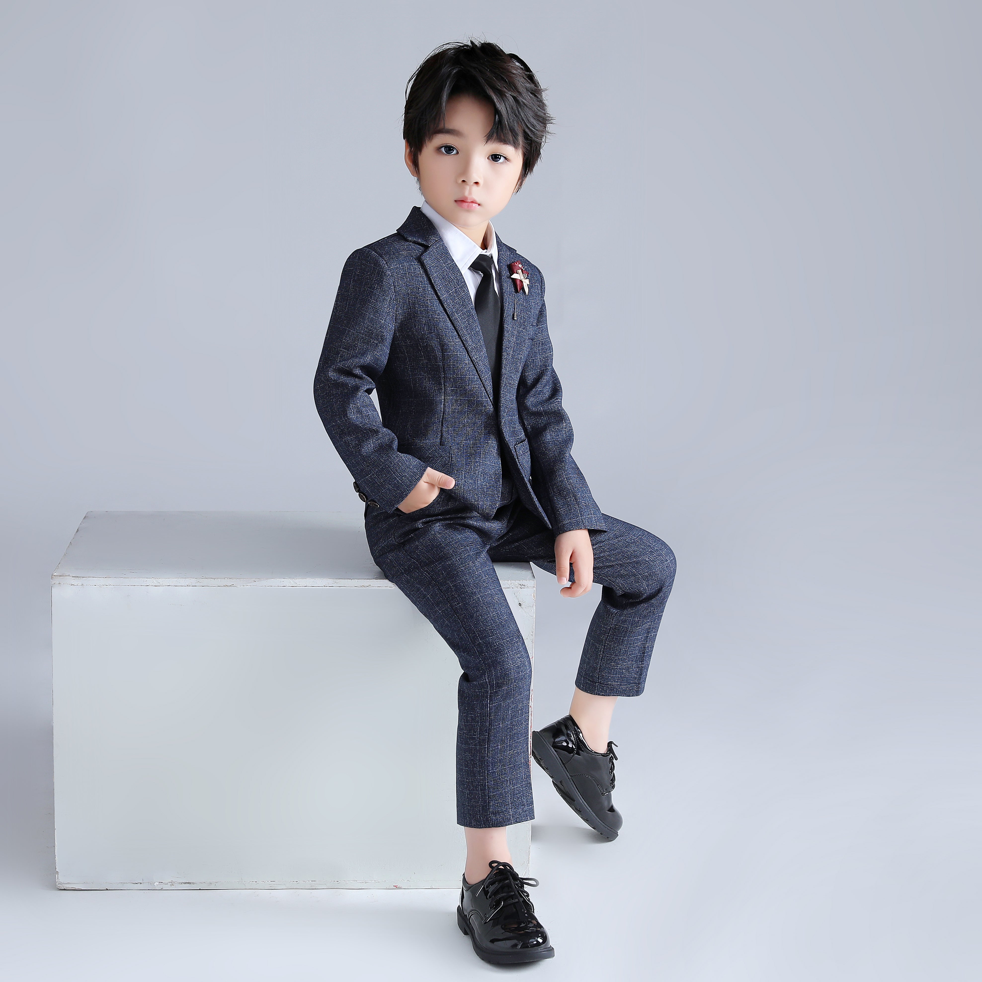 2Pcs Jungen Rot Blau Gentle Business Anzug Plaid Blazer Hosen