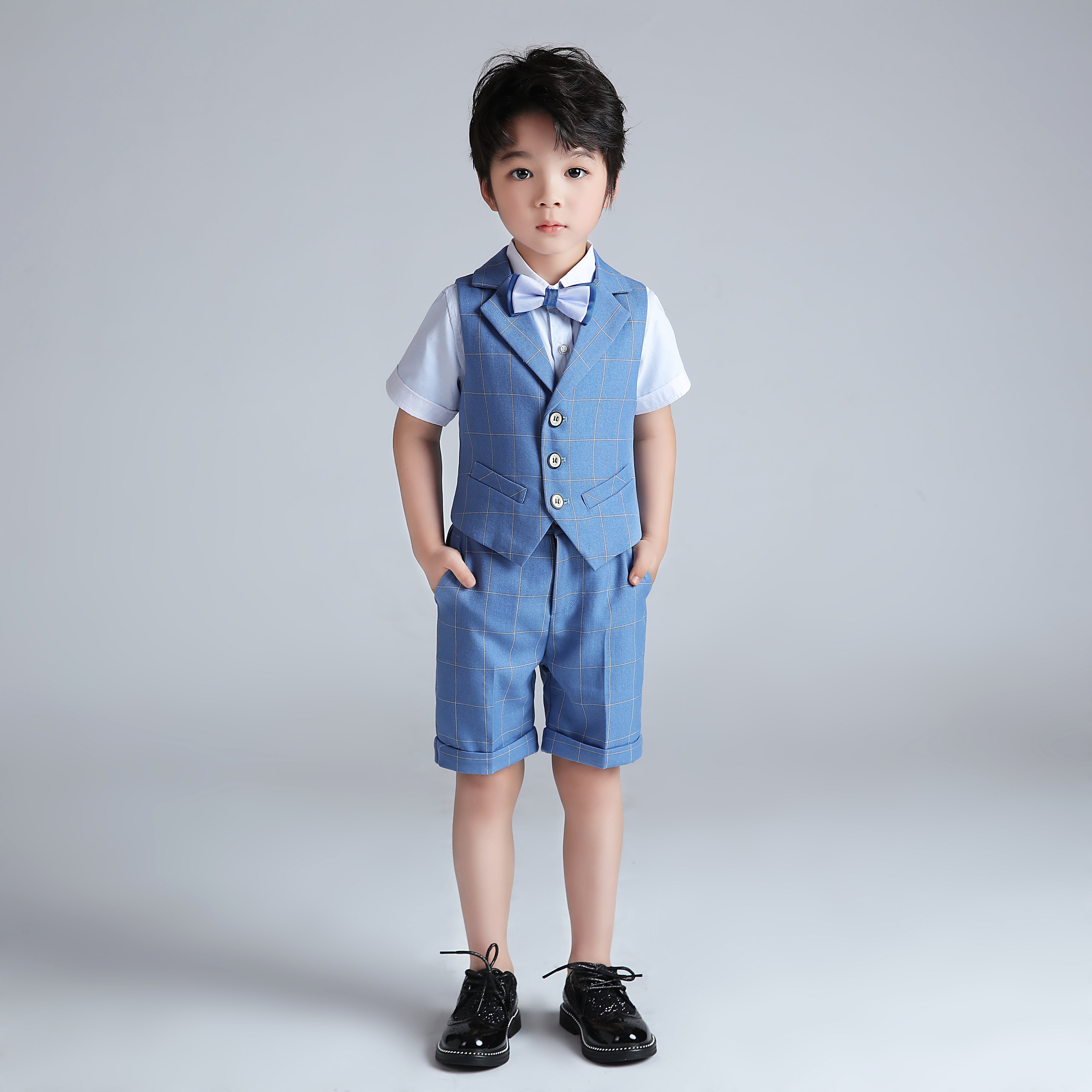 4Pcs Business Party Performance Plaid Formelle Anzüge für Jungen