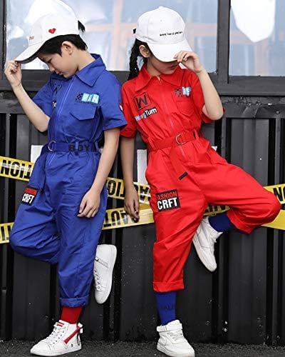Klassischer Unisex-Jungen-Mädchen-Overall mit Reißverschluss vorne Street Dance-Outfit
