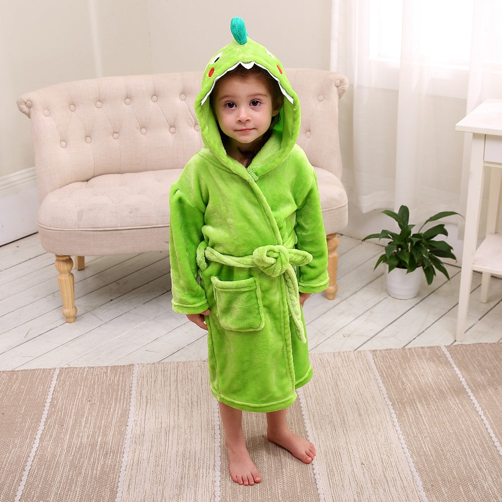 Boy's Girl's Unisex Hooded Bathrobe Plush Robe Sleepwear