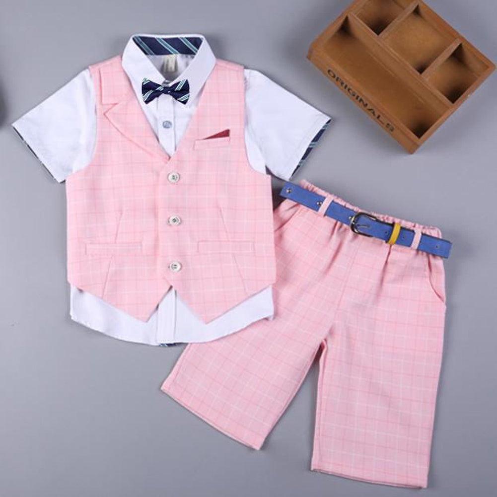 4Pcs Business Party Performance Plaid Formelle Anzüge für Jungen