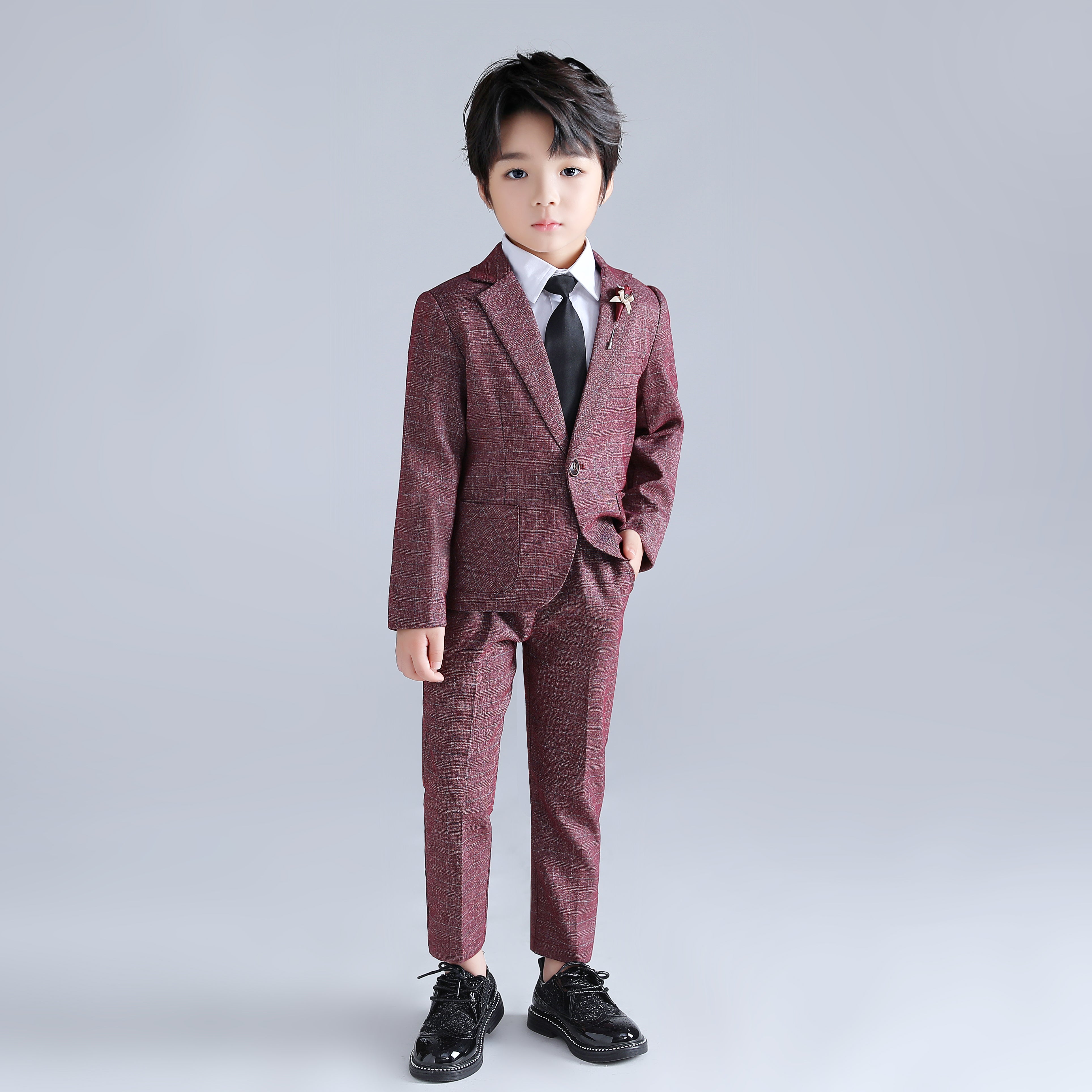 2Pcs Jungen Rot Blau Gentle Business Anzug Plaid Blazer Hosen